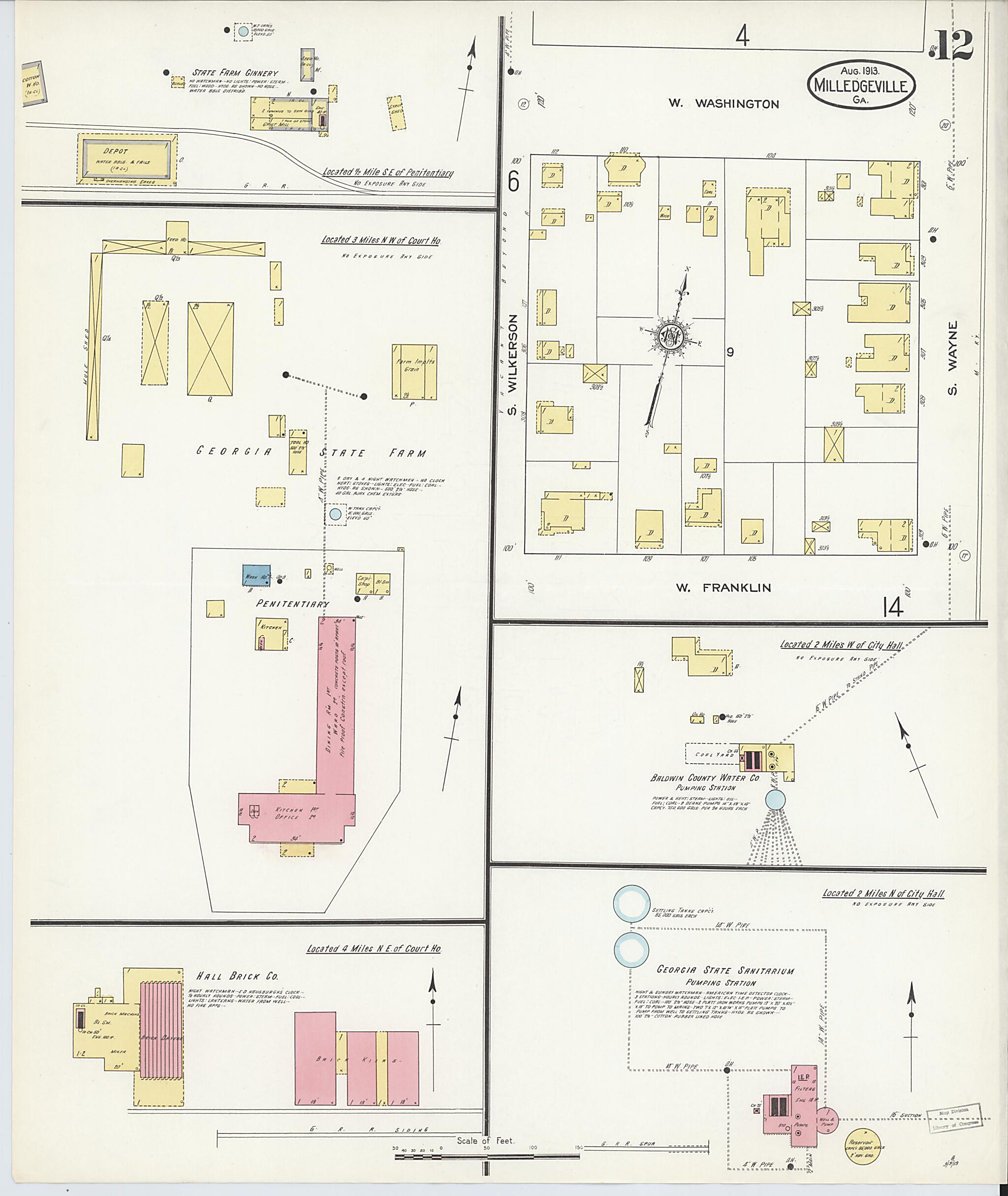 This old map of Milledgeville, Baldwin County, Georgia was created by Sanborn Map Company in 1913