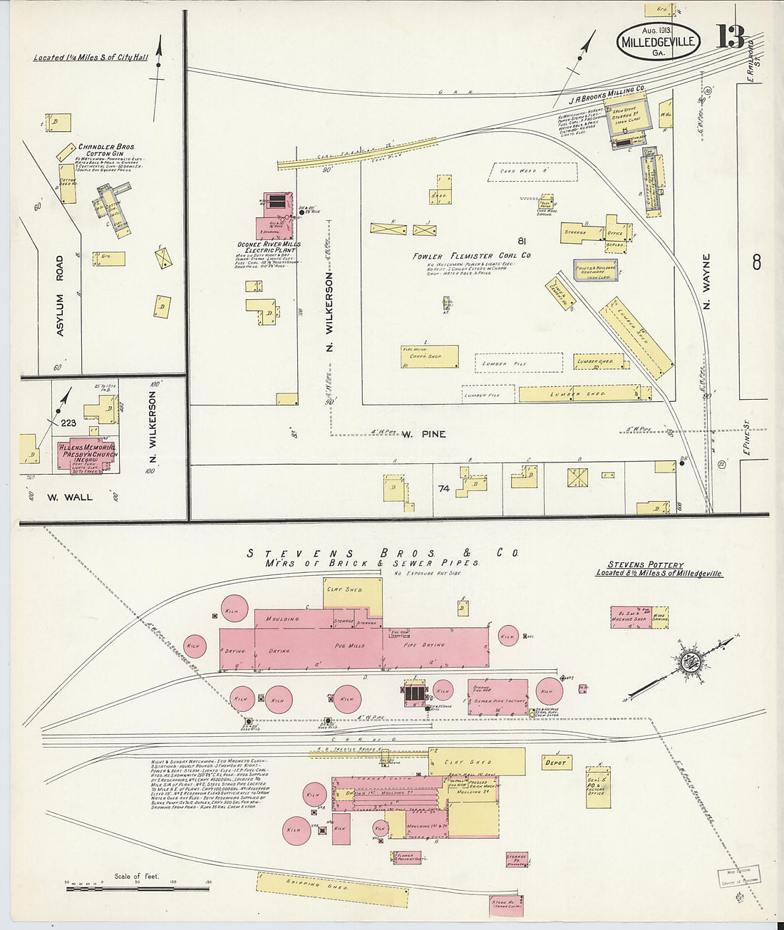 This old map of Milledgeville, Baldwin County, Georgia was created by Sanborn Map Company in 1913
