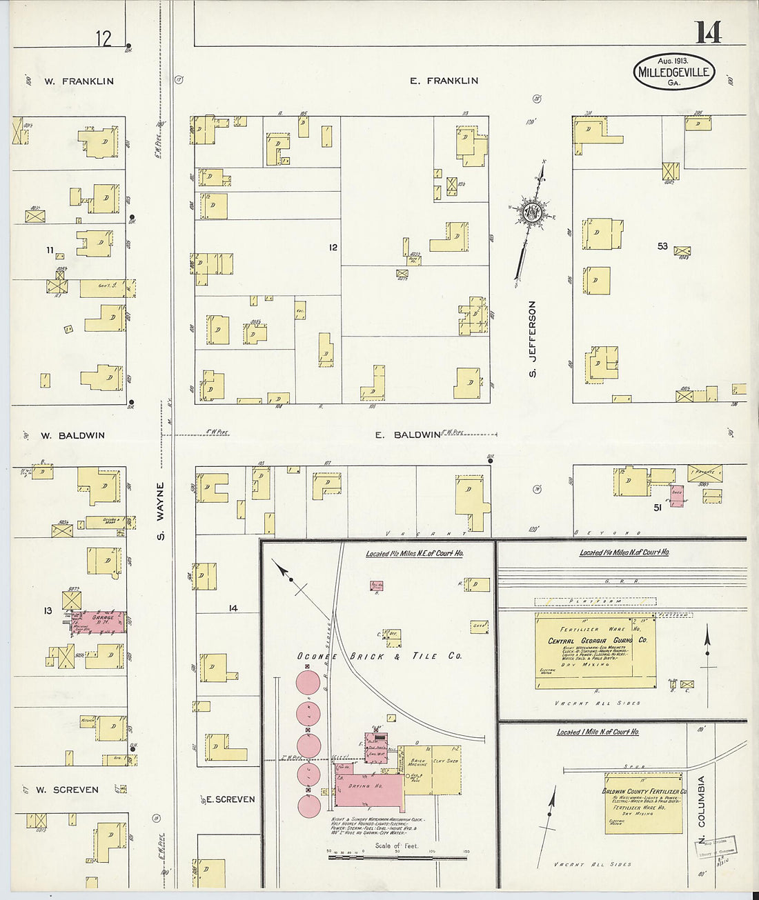 This old map of Milledgeville, Baldwin County, Georgia was created by Sanborn Map Company in 1913