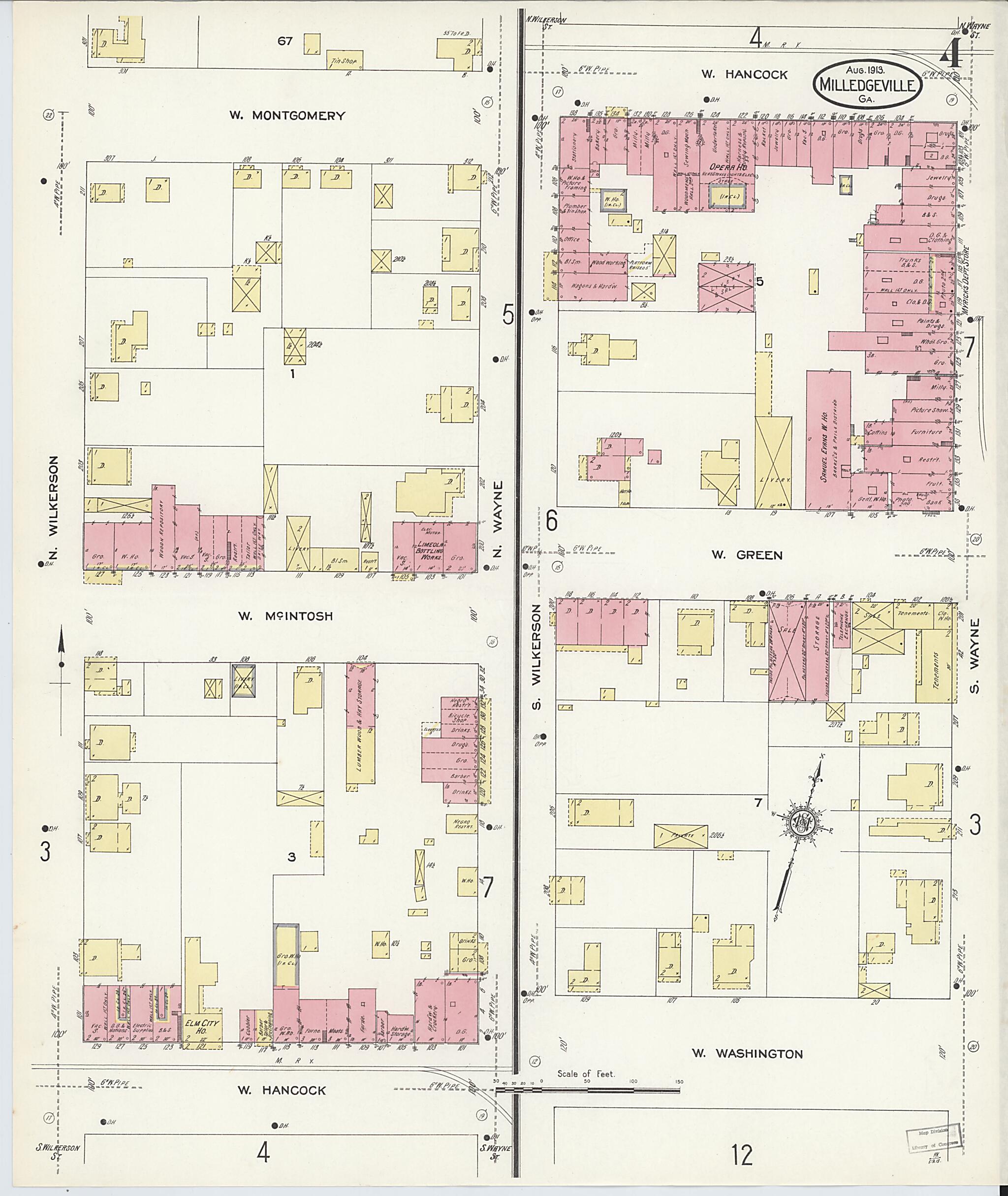 This old map of Milledgeville, Baldwin County, Georgia was created by Sanborn Map Company in 1913