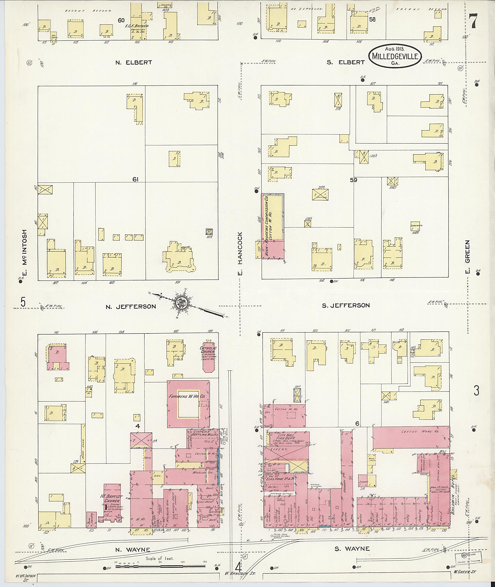 This old map of Milledgeville, Baldwin County, Georgia was created by Sanborn Map Company in 1913