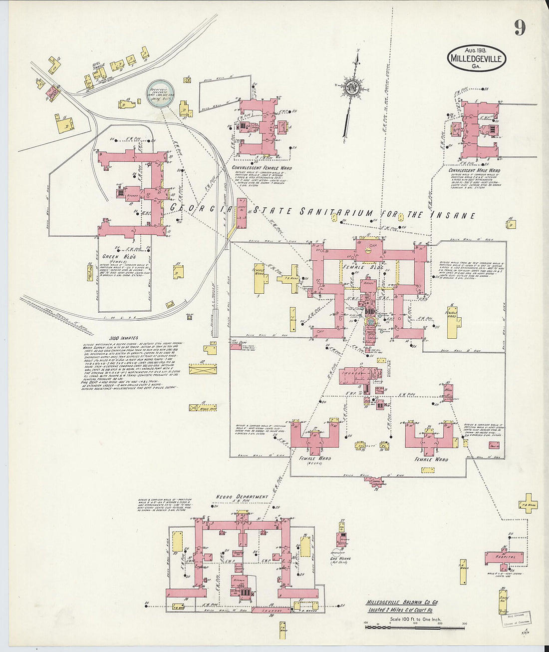 This old map of Milledgeville, Baldwin County, Georgia was created by Sanborn Map Company in 1913