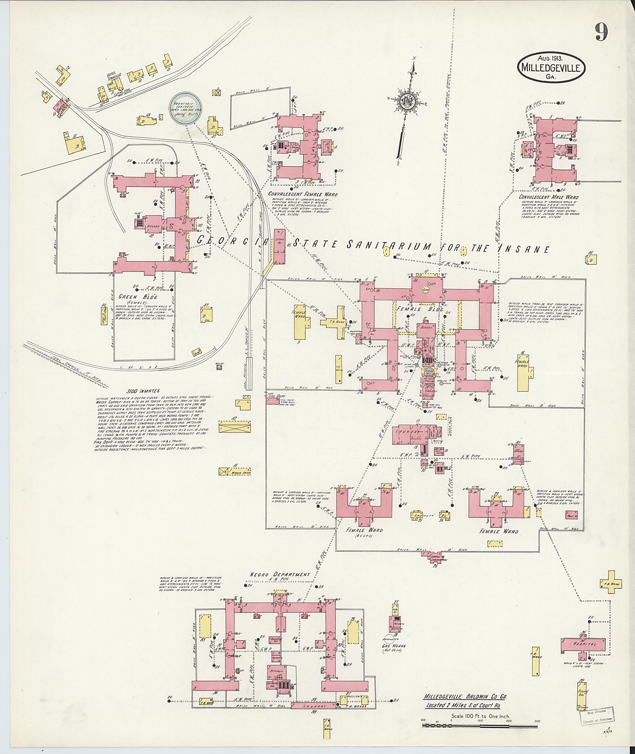 This old map of Milledgeville, Baldwin County, Georgia was created by Sanborn Map Company in 1913