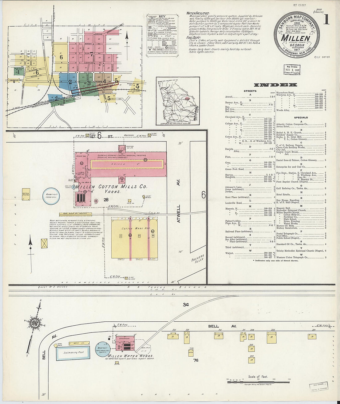 This old map of Millen, Jenkins County, Georgia was created by Sanborn Map Company in 1917