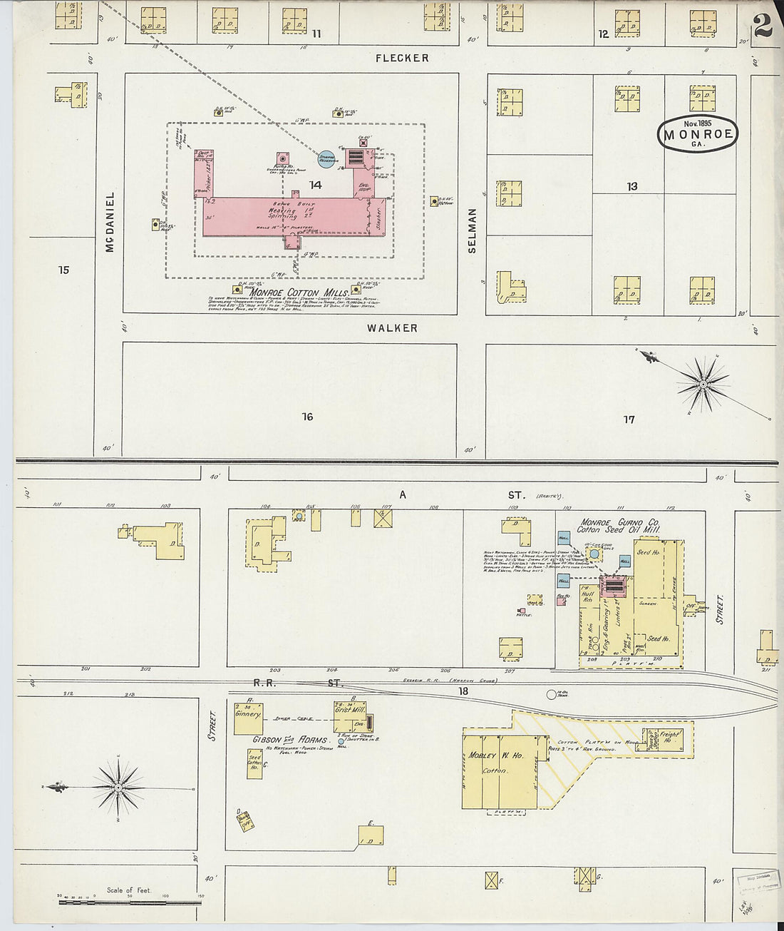 This old map of Monroe, Walton County, Georgia was created by Sanborn Map Company in 1895