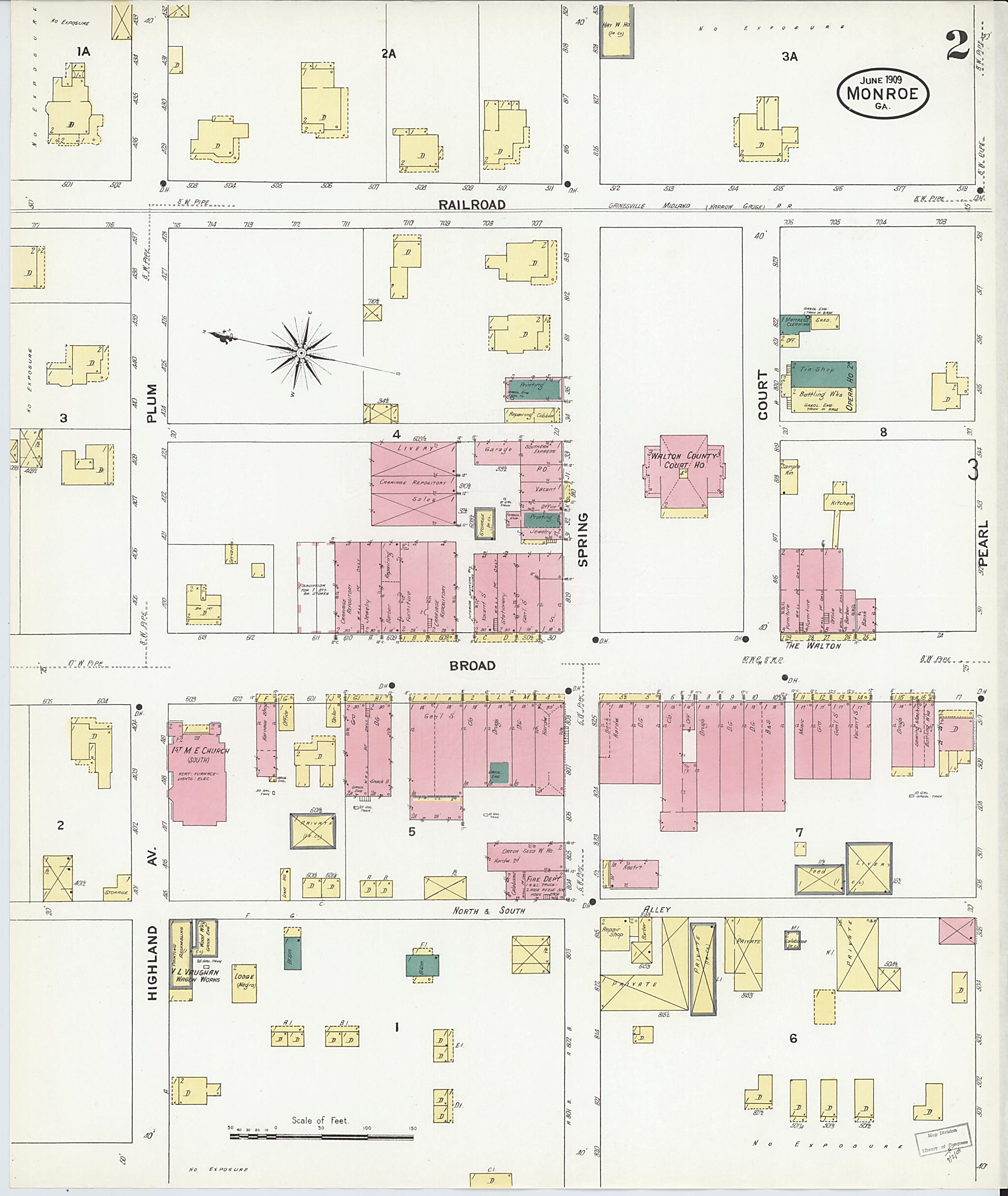 This old map of Monroe, Walton County, Georgia was created by Sanborn Map Company in 1909