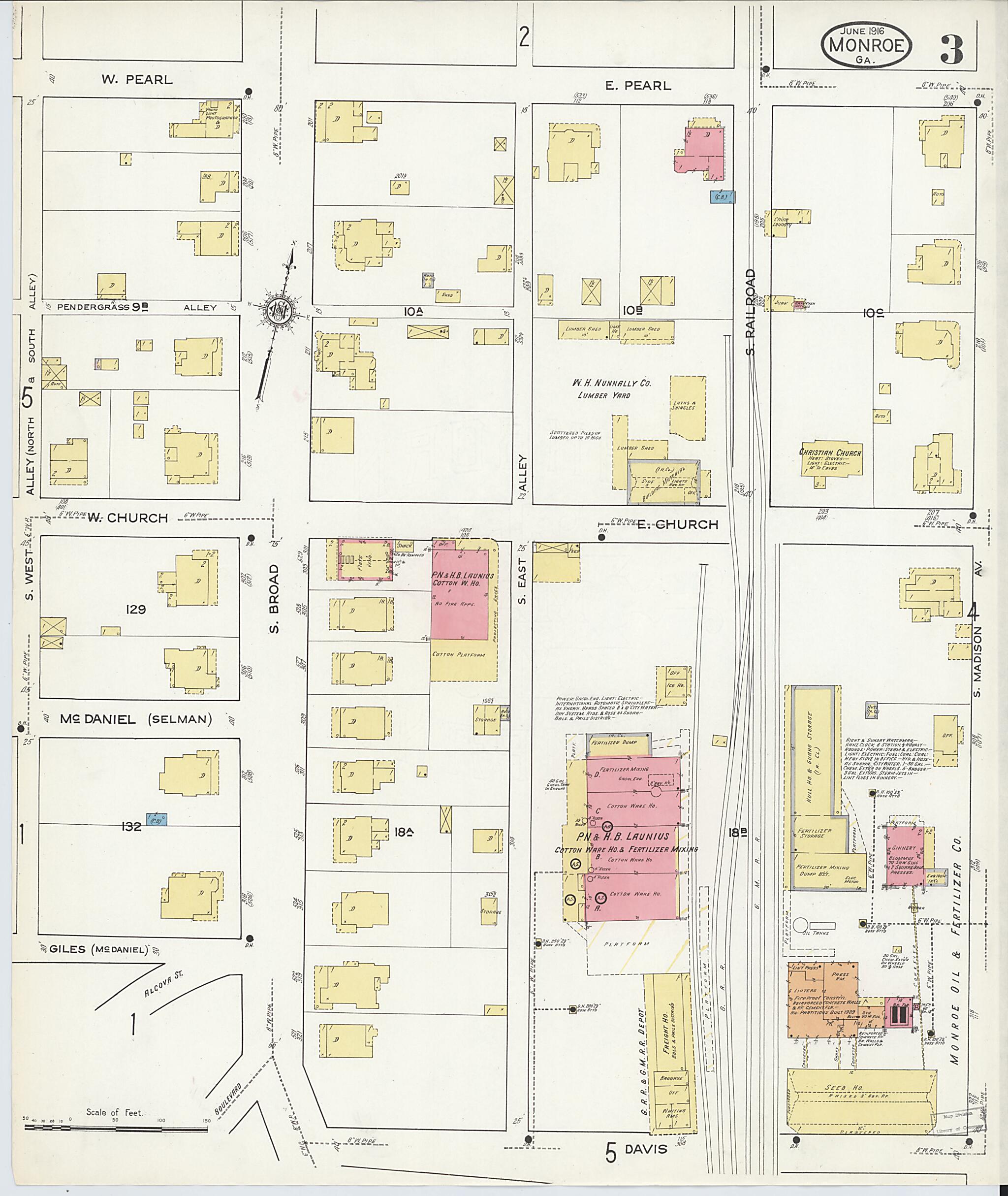 This old map of Monroe, Walton County, Georgia was created by Sanborn Map Company in 1916