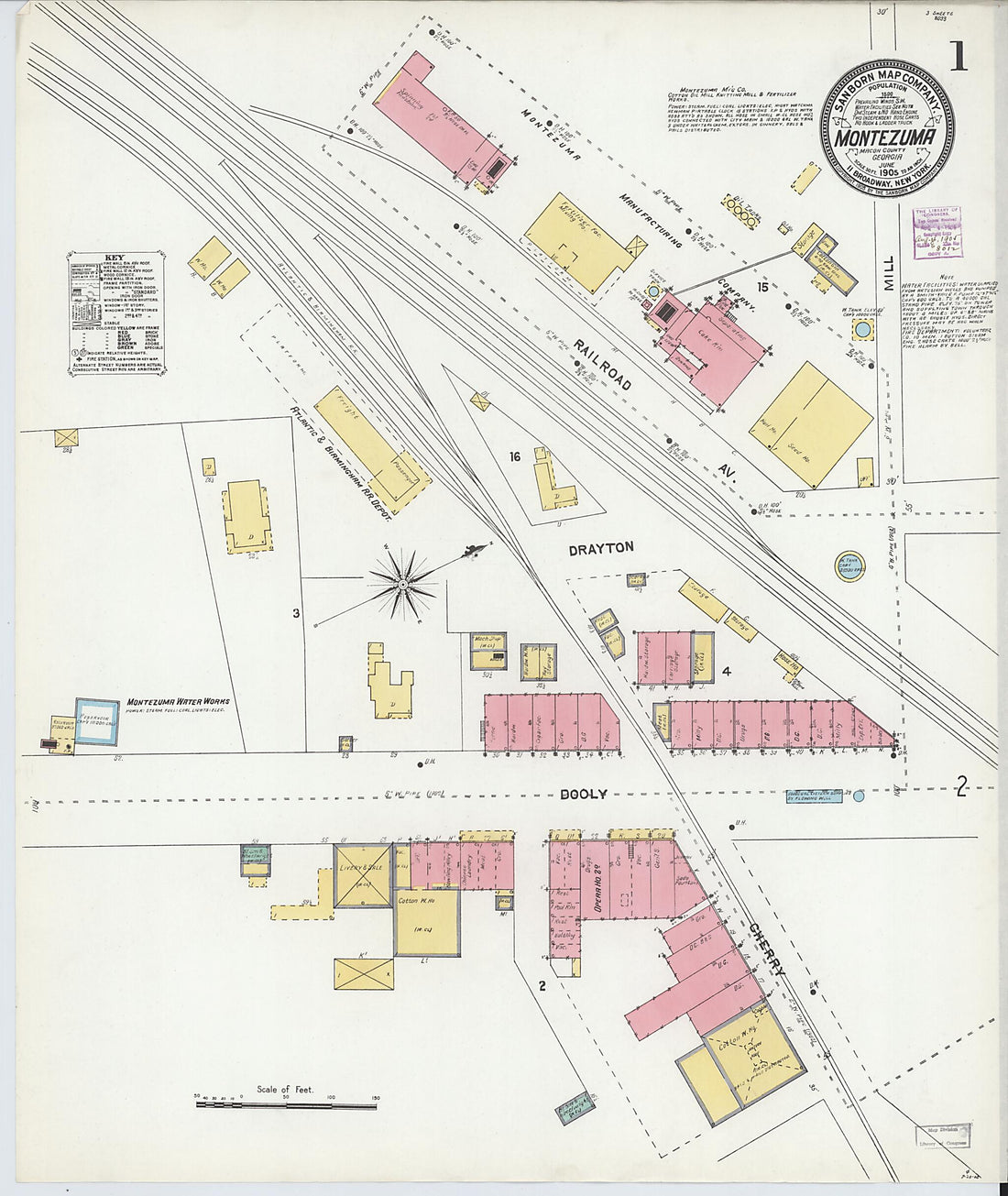 This old map of Montezuma, Macon County, Georgia was created by Sanborn Map Company in 1905
