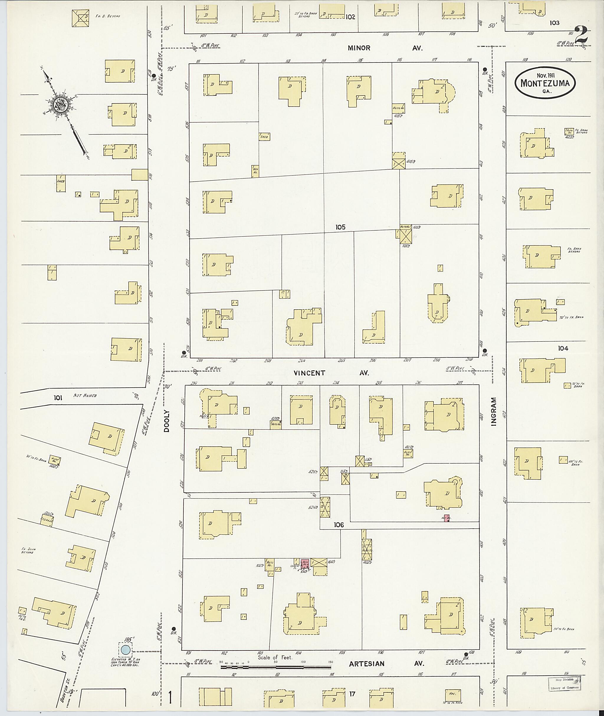 This old map of Montezuma, Macon County, Georgia was created by Sanborn Map Company in 1911