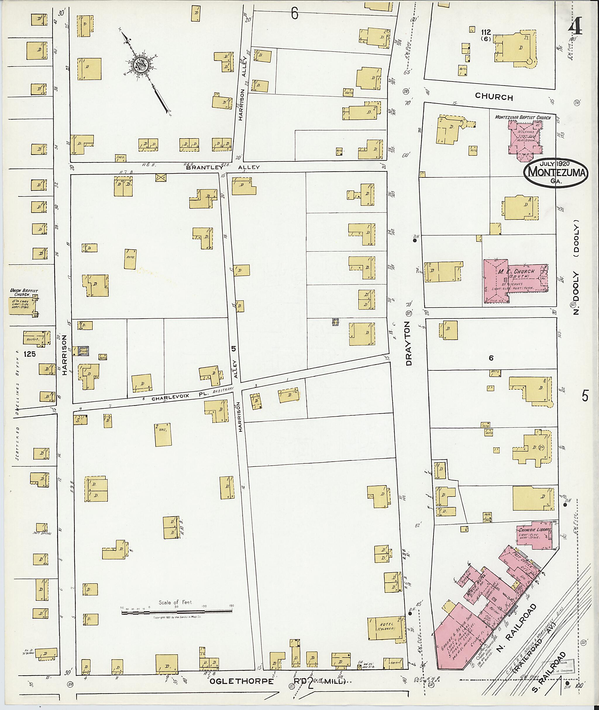 This old map of Montezuma, Macon County, Georgia was created by Sanborn Map Company in 1920