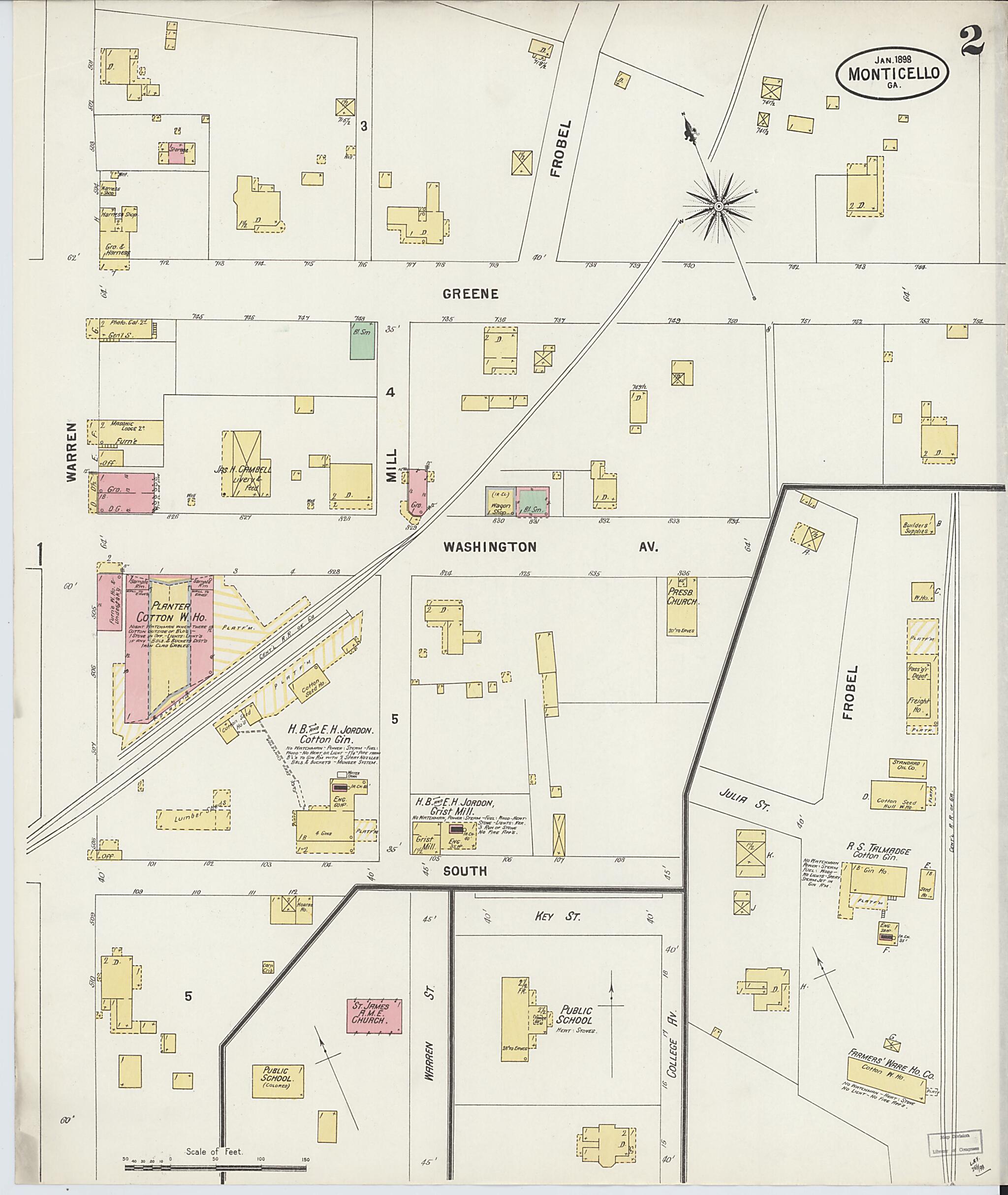 This old map of Monticello, Jasper County, Georgia was created by Sanborn Map Company in 1898