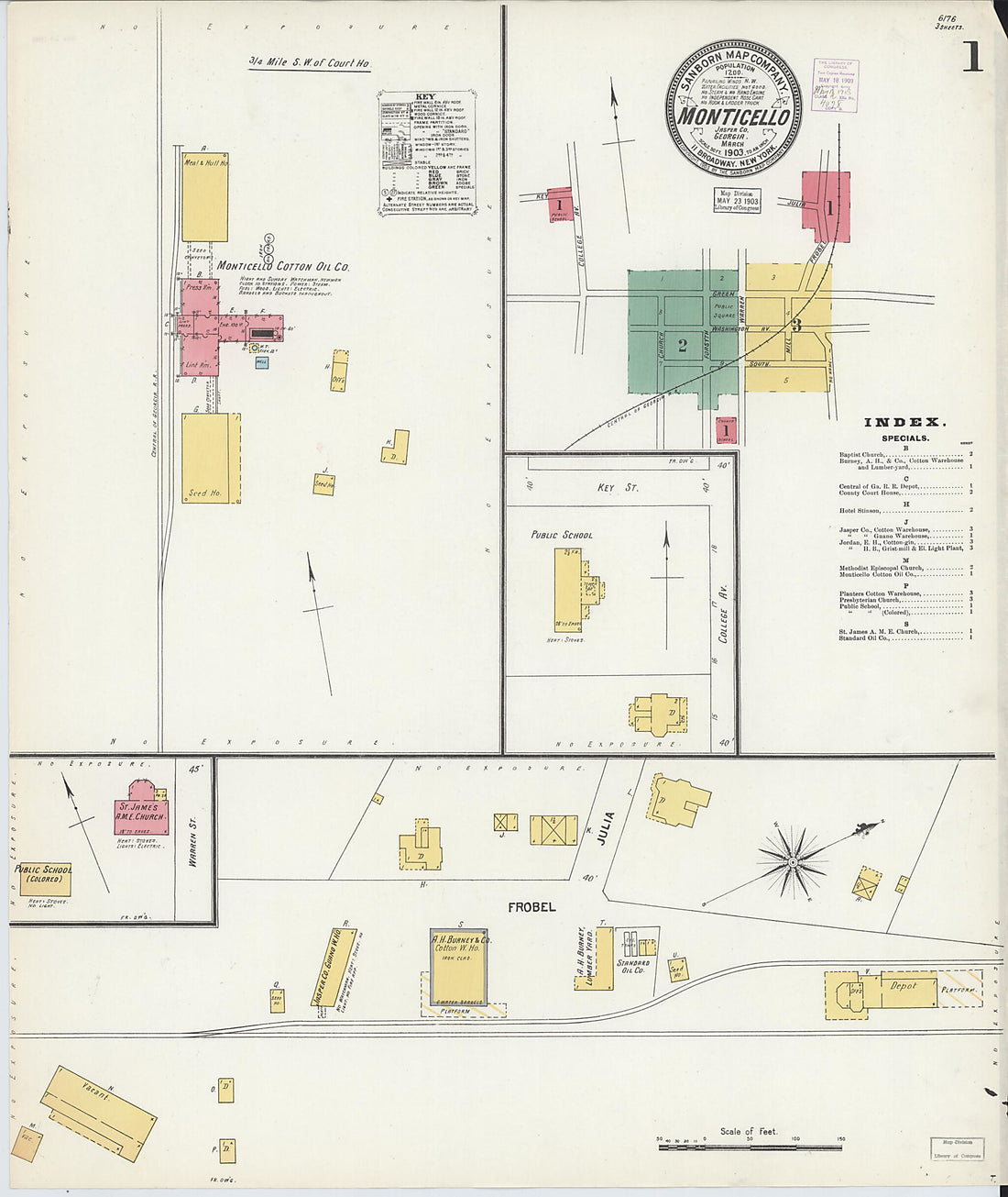 This old map of Monticello, Jasper County, Georgia was created by Sanborn Map Company in 1903