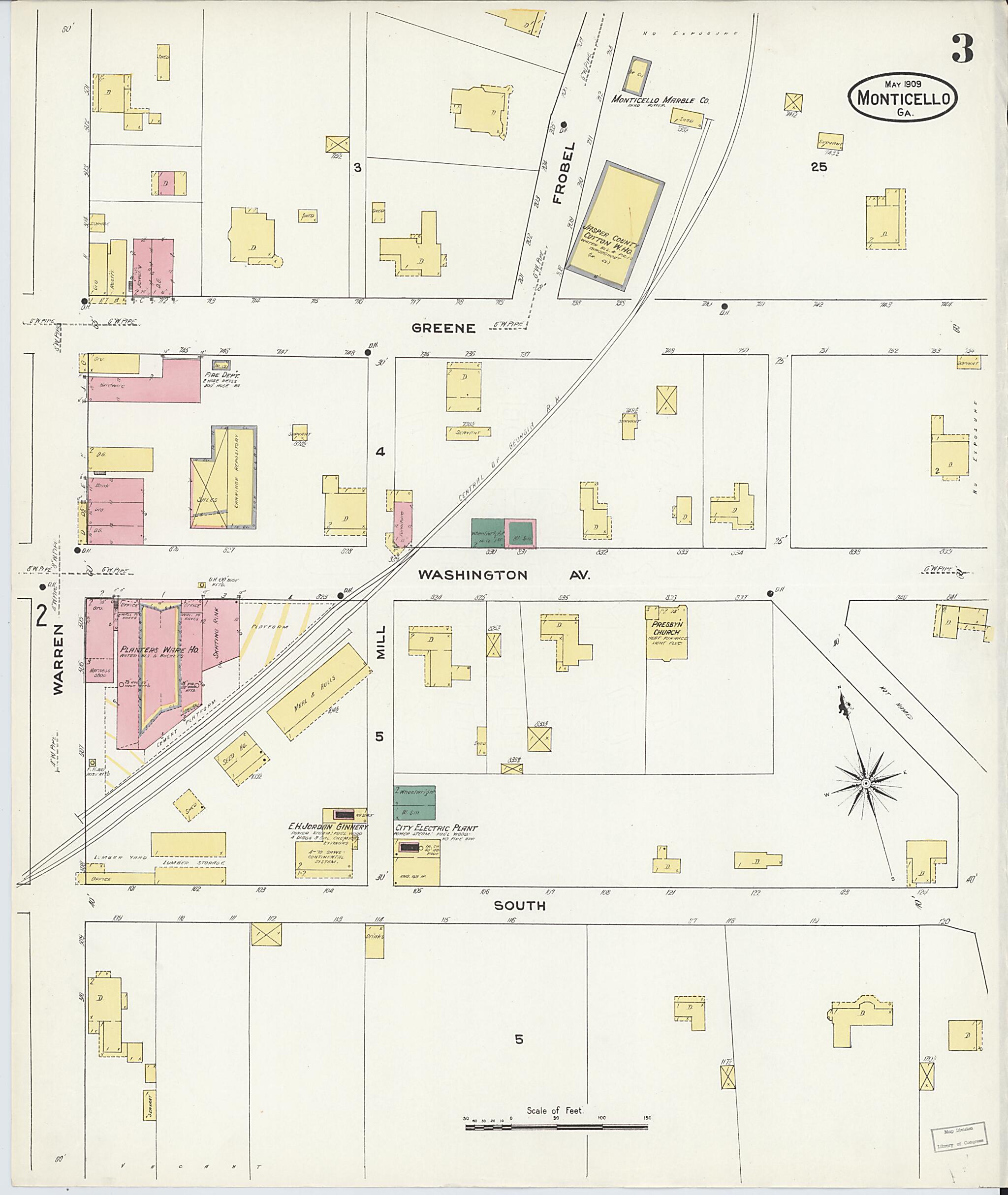 This old map of Monticello, Jasper County, Georgia was created by Sanborn Map Company in 1909