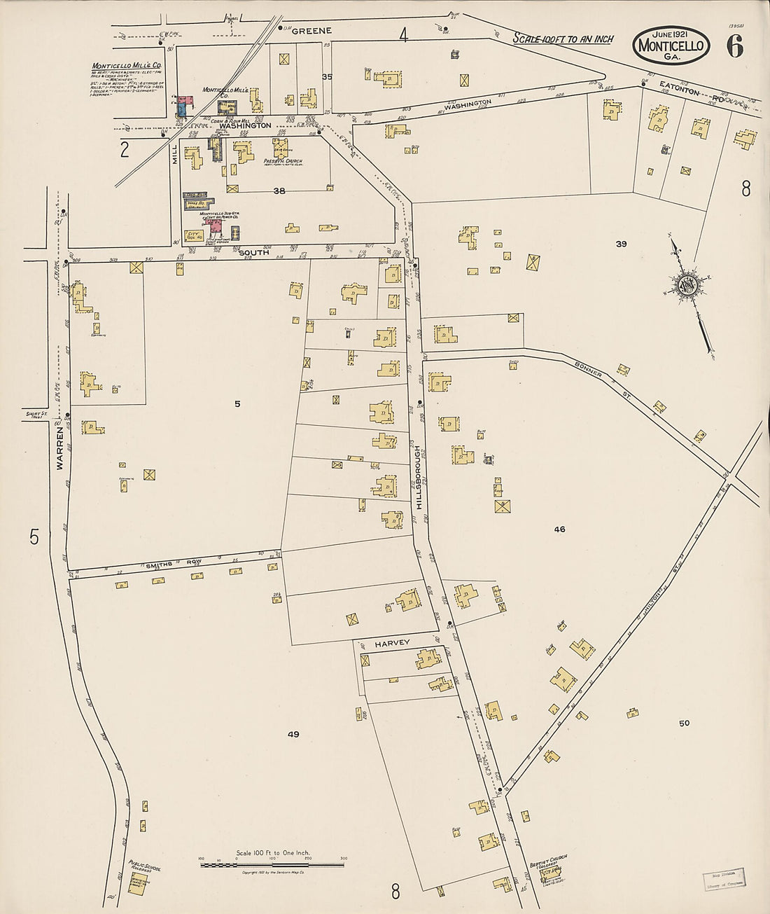 This old map of Monticello, Jasper County, Georgia was created by Sanborn Map Company in 1921