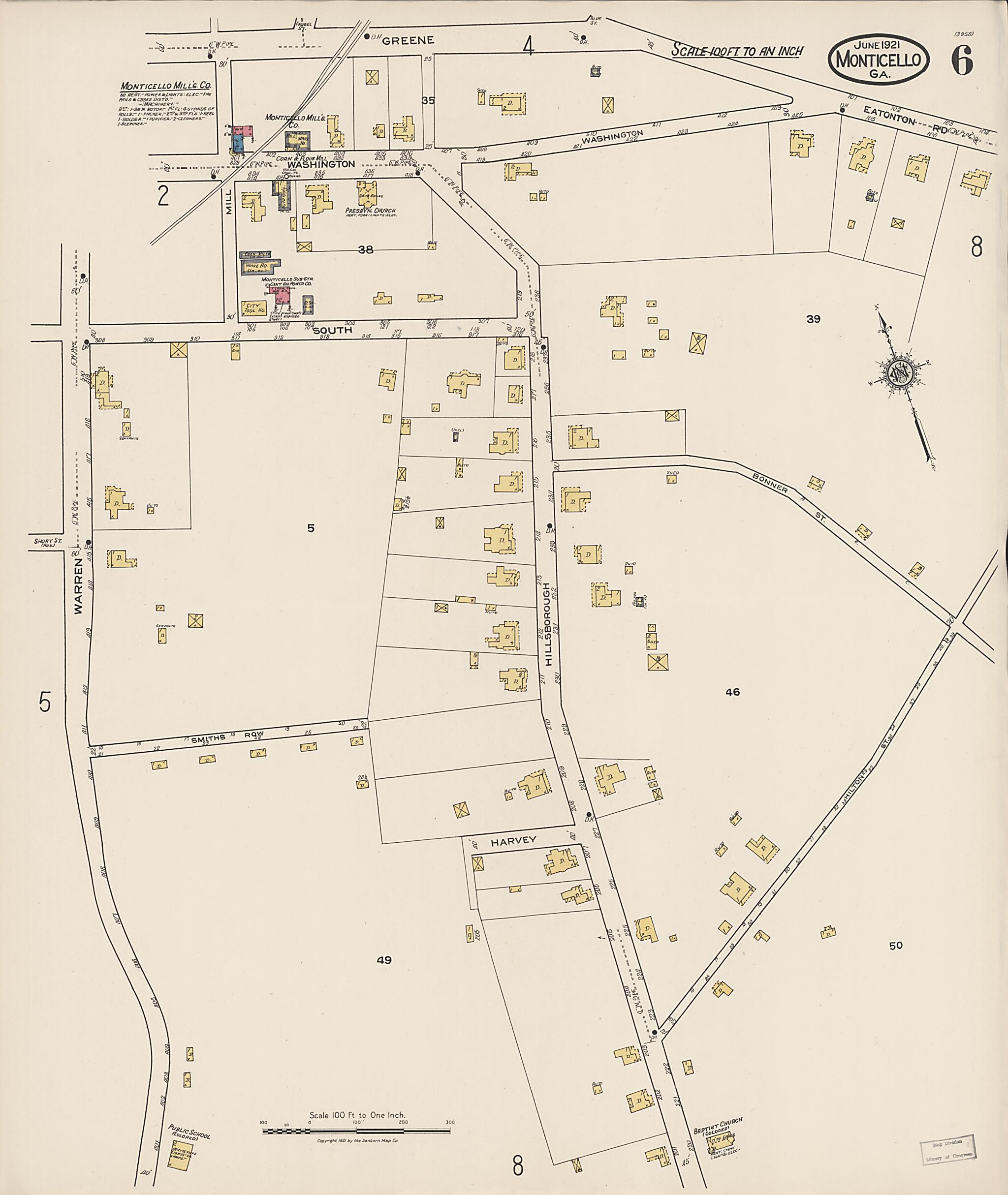 This old map of Monticello, Jasper County, Georgia was created by Sanborn Map Company in 1921