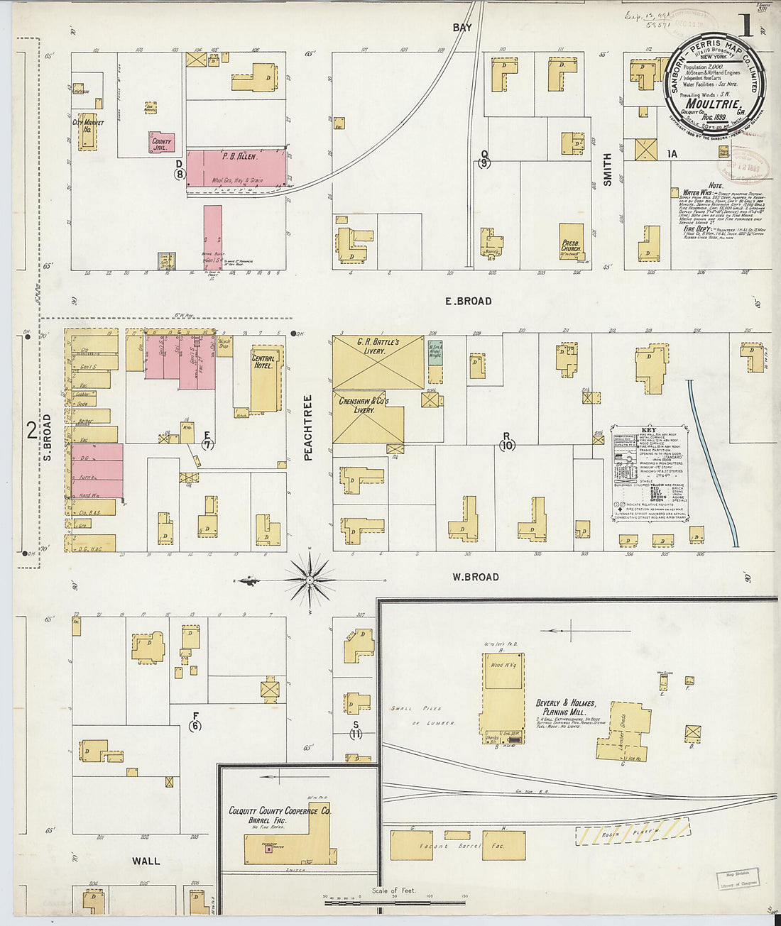 This old map of Moultrie, Colquitt County, Georgia was created by Sanborn Map Company in 1899