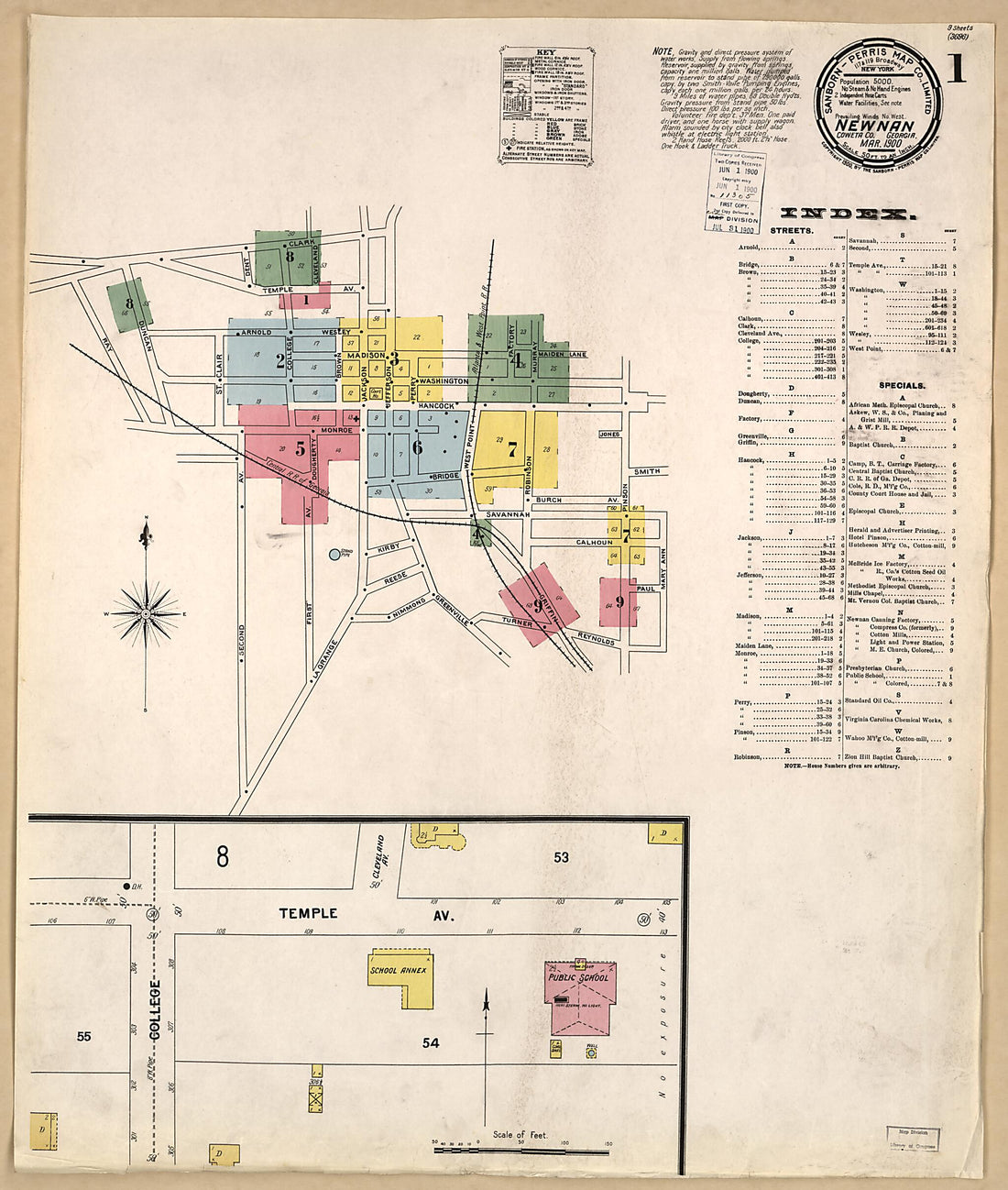 This old map of Newnan, Coweta County, Georgia was created by Sanborn Map Company in 1900