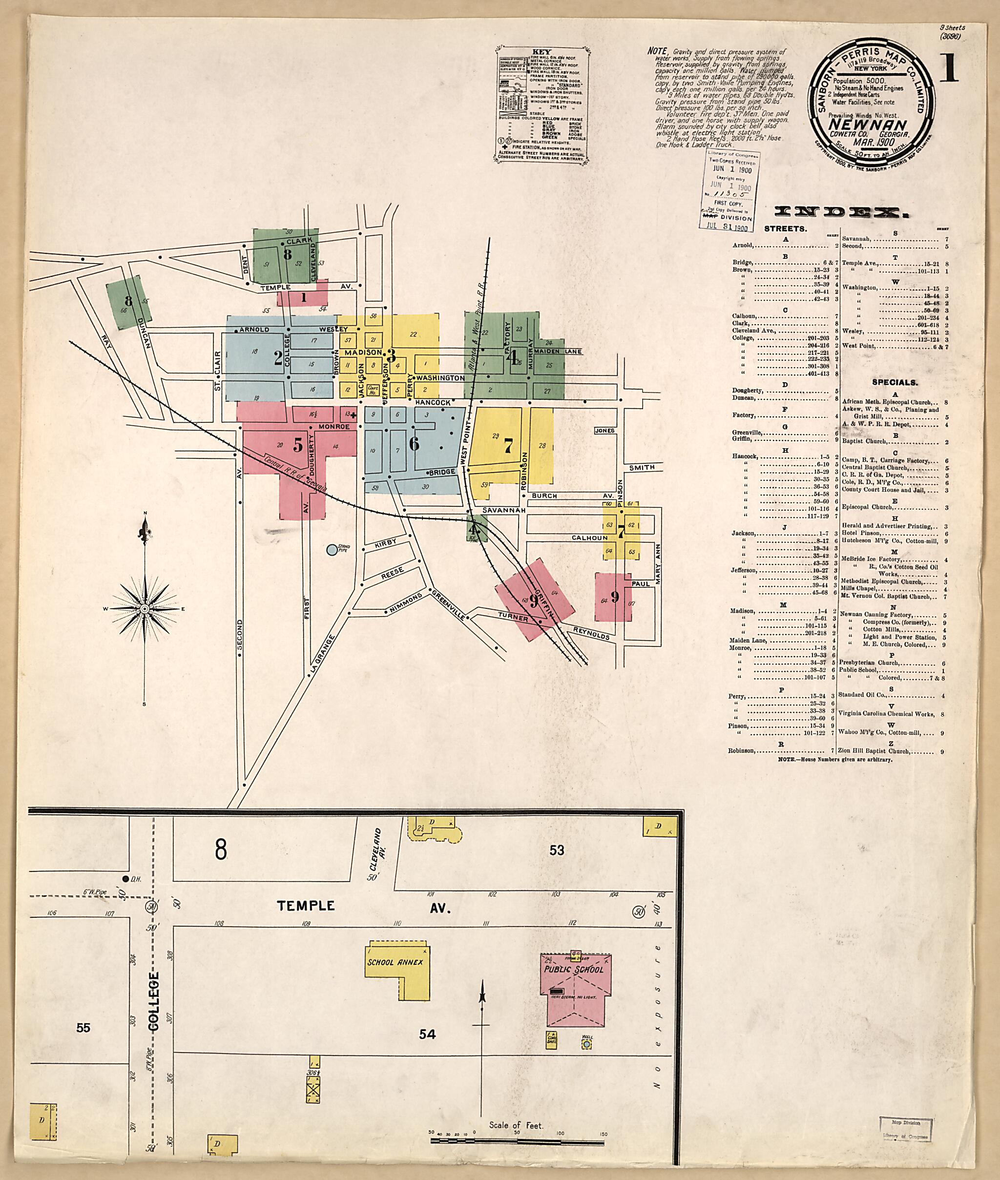 This old map of Newnan, Coweta County, Georgia was created by Sanborn Map Company in 1900