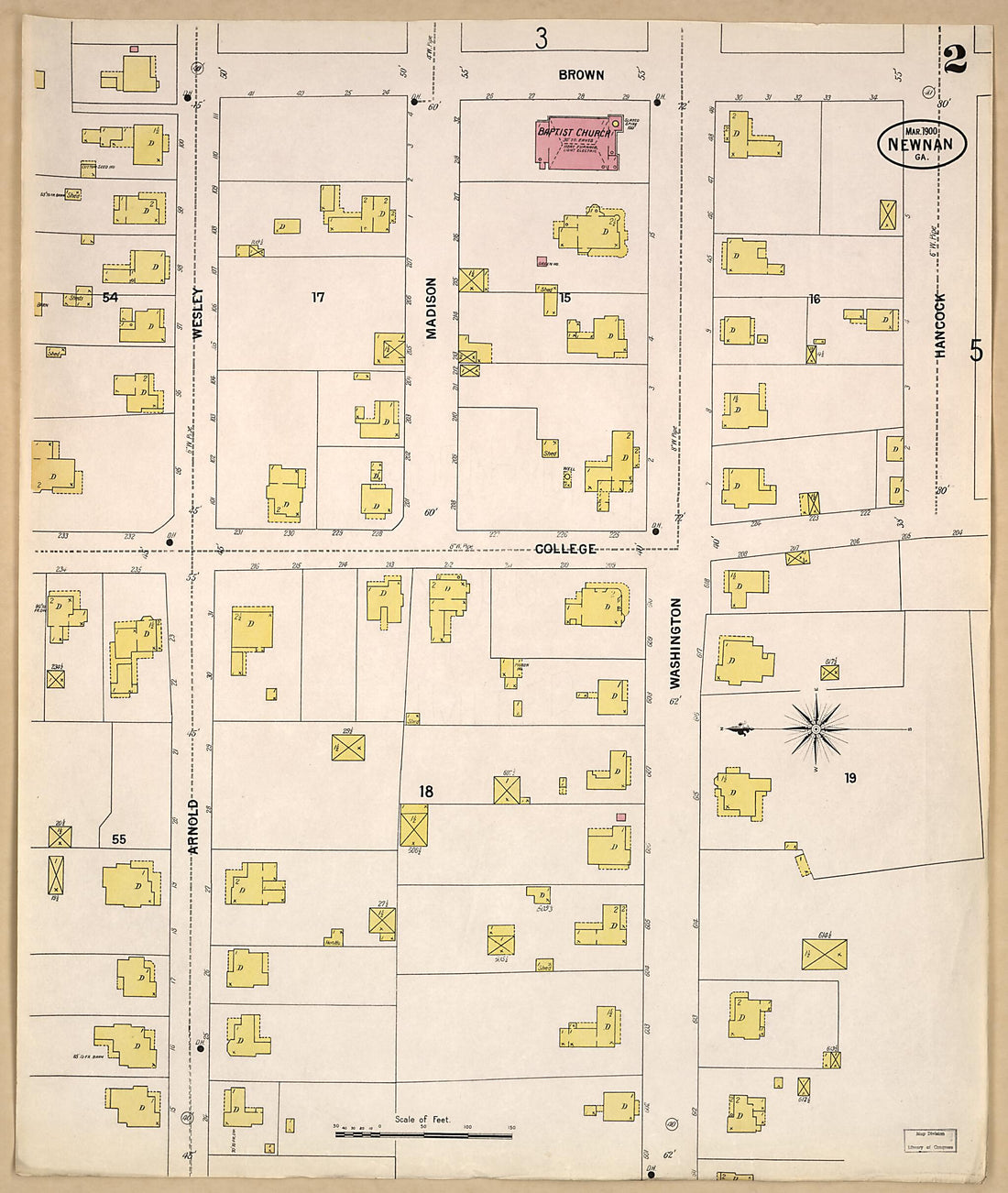 This old map of Newnan, Coweta County, Georgia was created by Sanborn Map Company in 1900