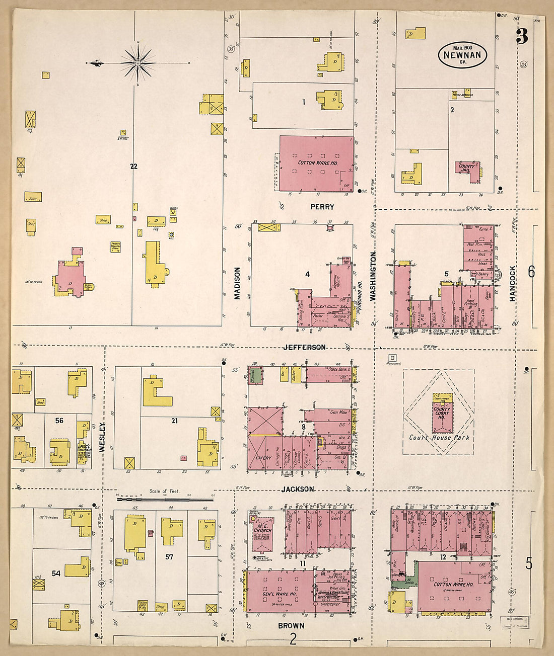 This old map of Newnan, Coweta County, Georgia was created by Sanborn Map Company in 1900