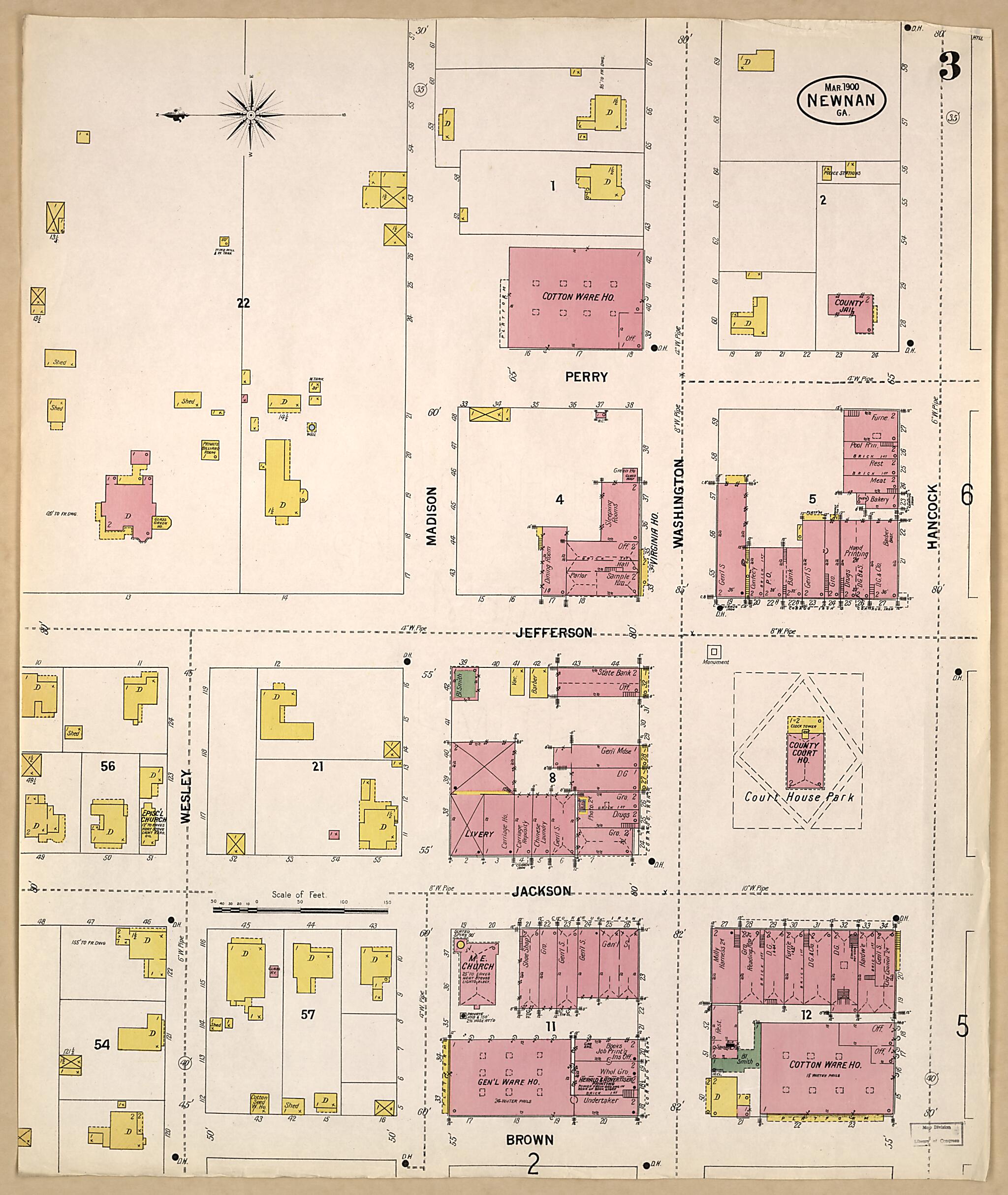 This old map of Newnan, Coweta County, Georgia was created by Sanborn Map Company in 1900