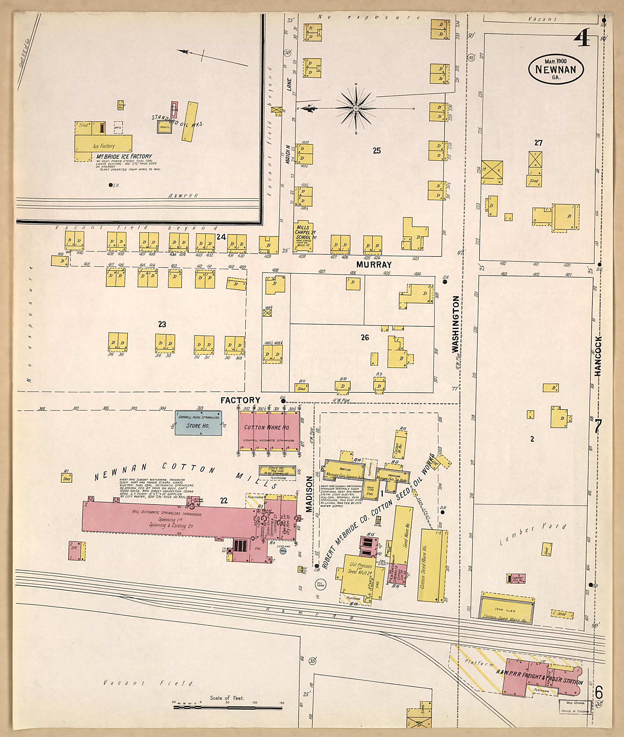 This old map of Newnan, Coweta County, Georgia was created by Sanborn Map Company in 1900