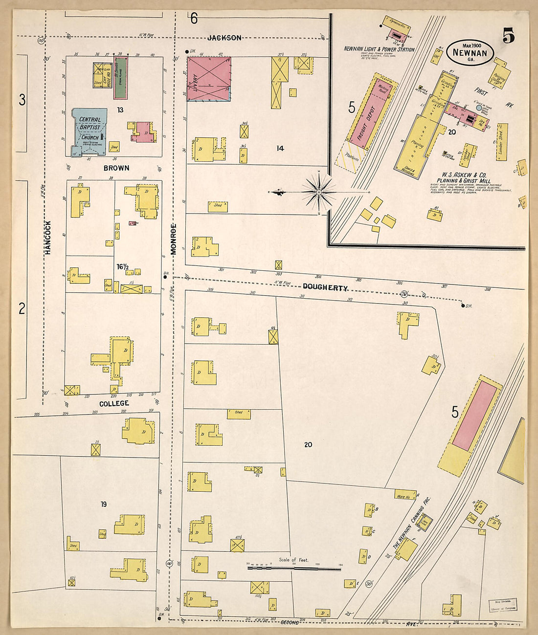 This old map of Newnan, Coweta County, Georgia was created by Sanborn Map Company in 1900