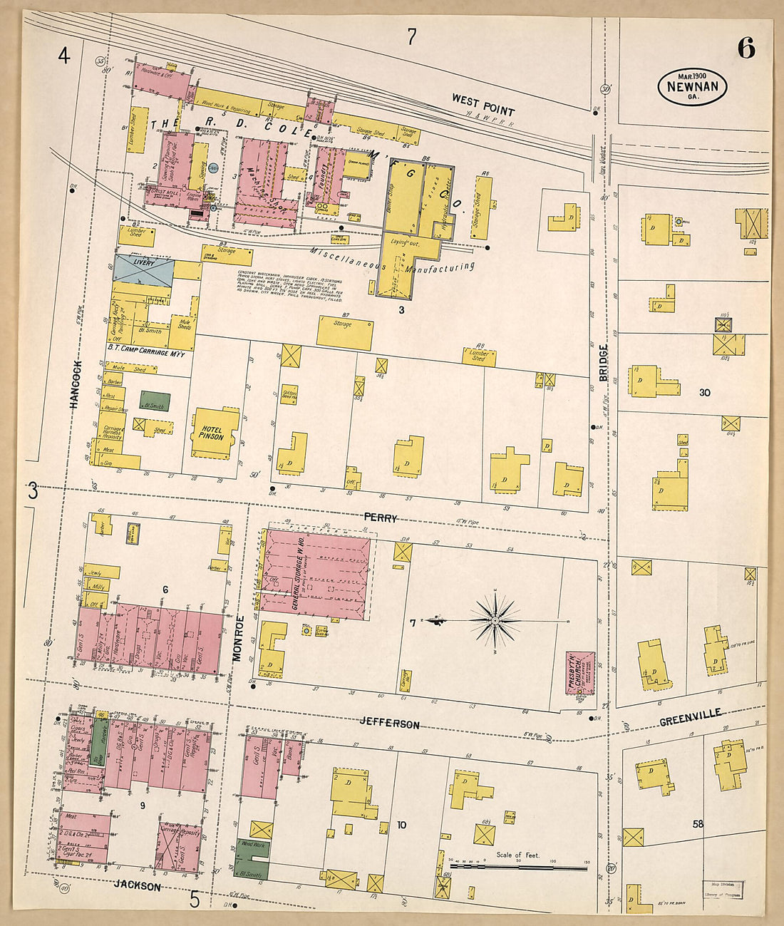 This old map of Newnan, Coweta County, Georgia was created by Sanborn Map Company in 1900