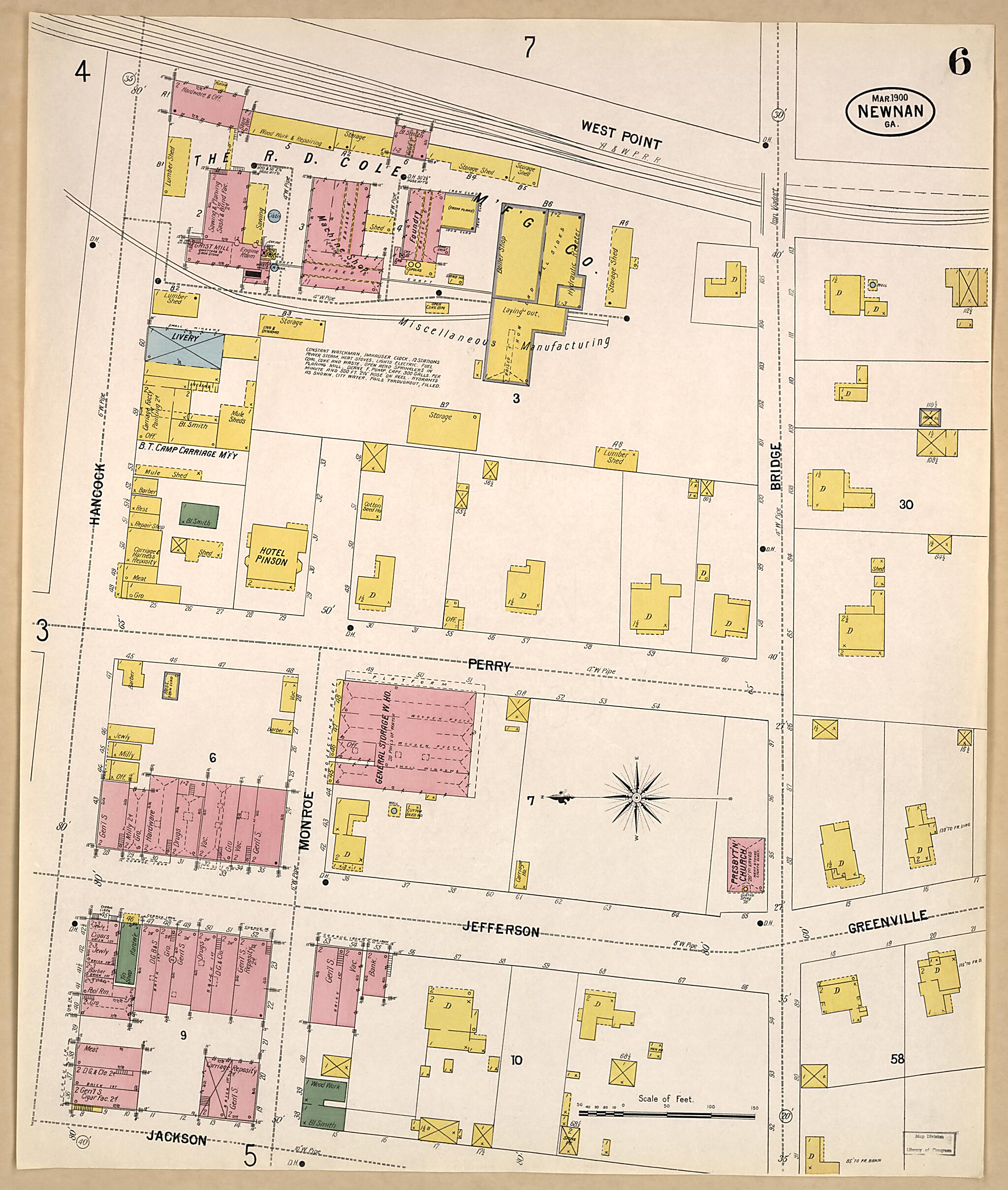 This old map of Newnan, Coweta County, Georgia was created by Sanborn Map Company in 1900