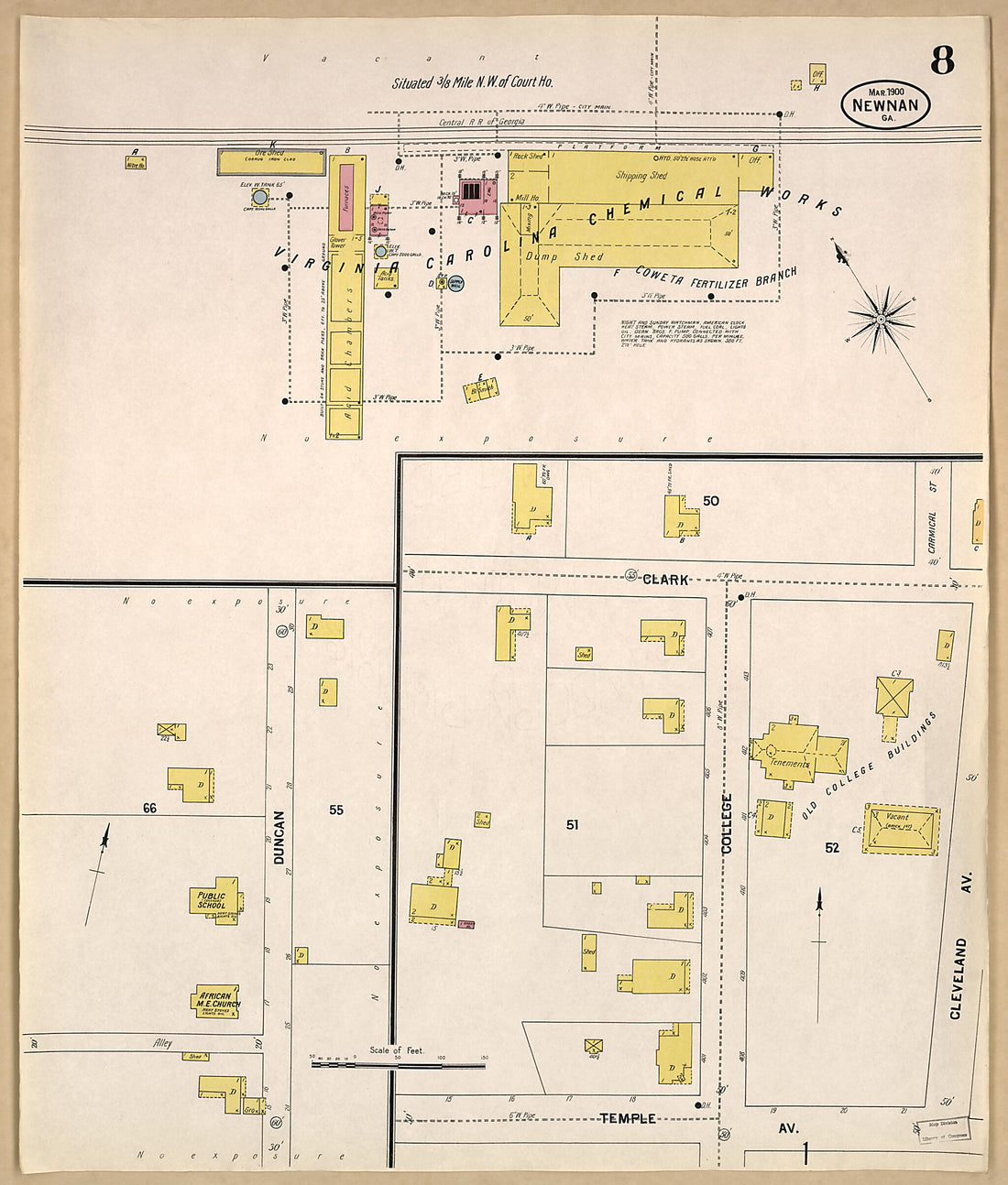 This old map of Newnan, Coweta County, Georgia was created by Sanborn Map Company in 1900