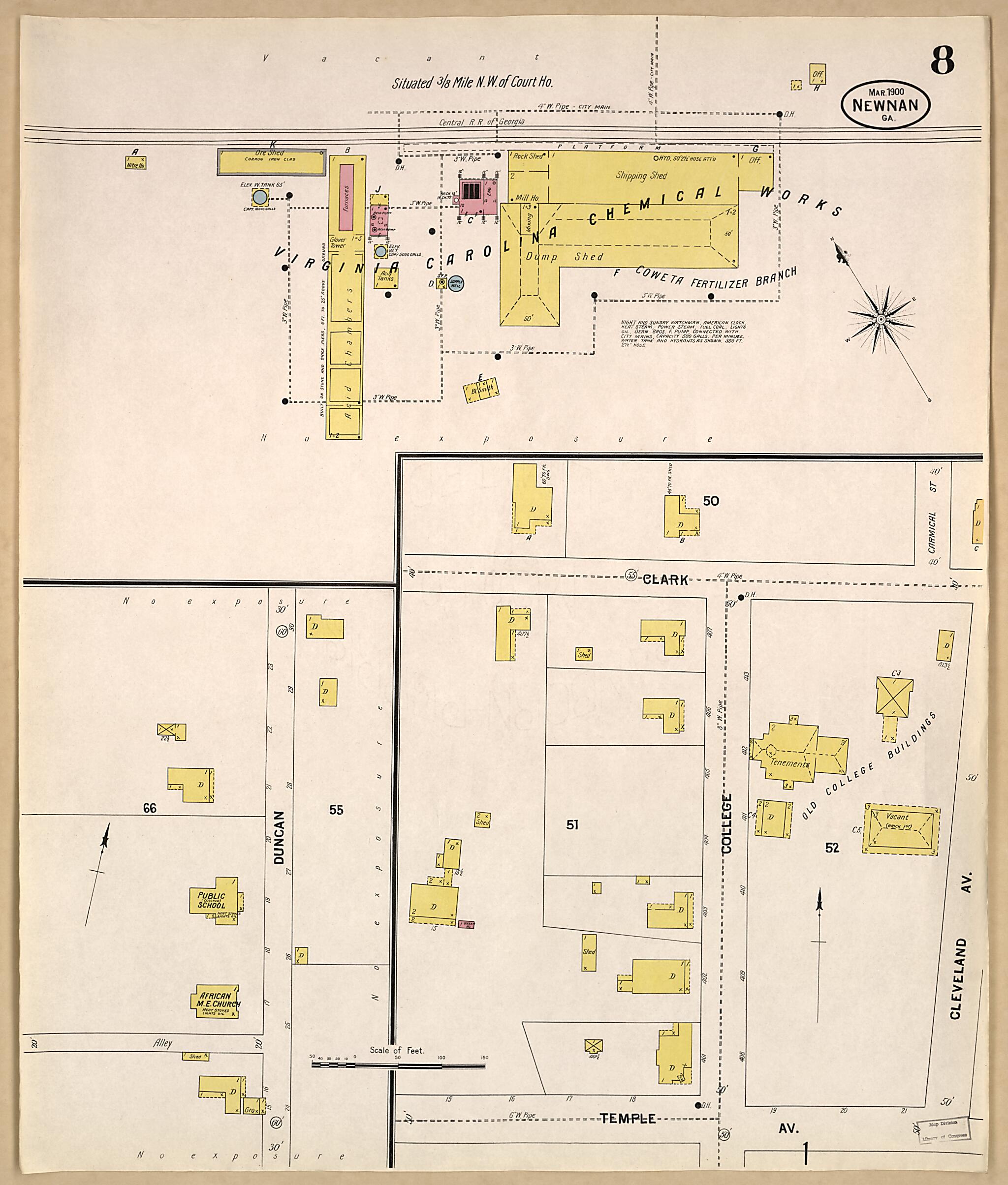 This old map of Newnan, Coweta County, Georgia was created by Sanborn Map Company in 1900