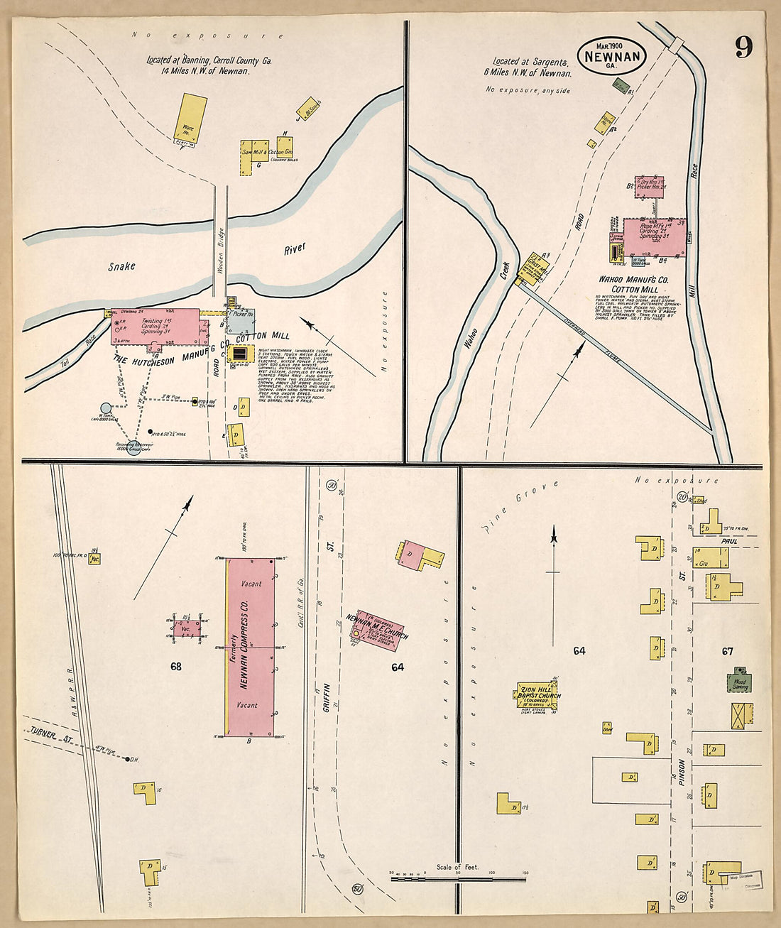 This old map of Newnan, Coweta County, Georgia was created by Sanborn Map Company in 1900