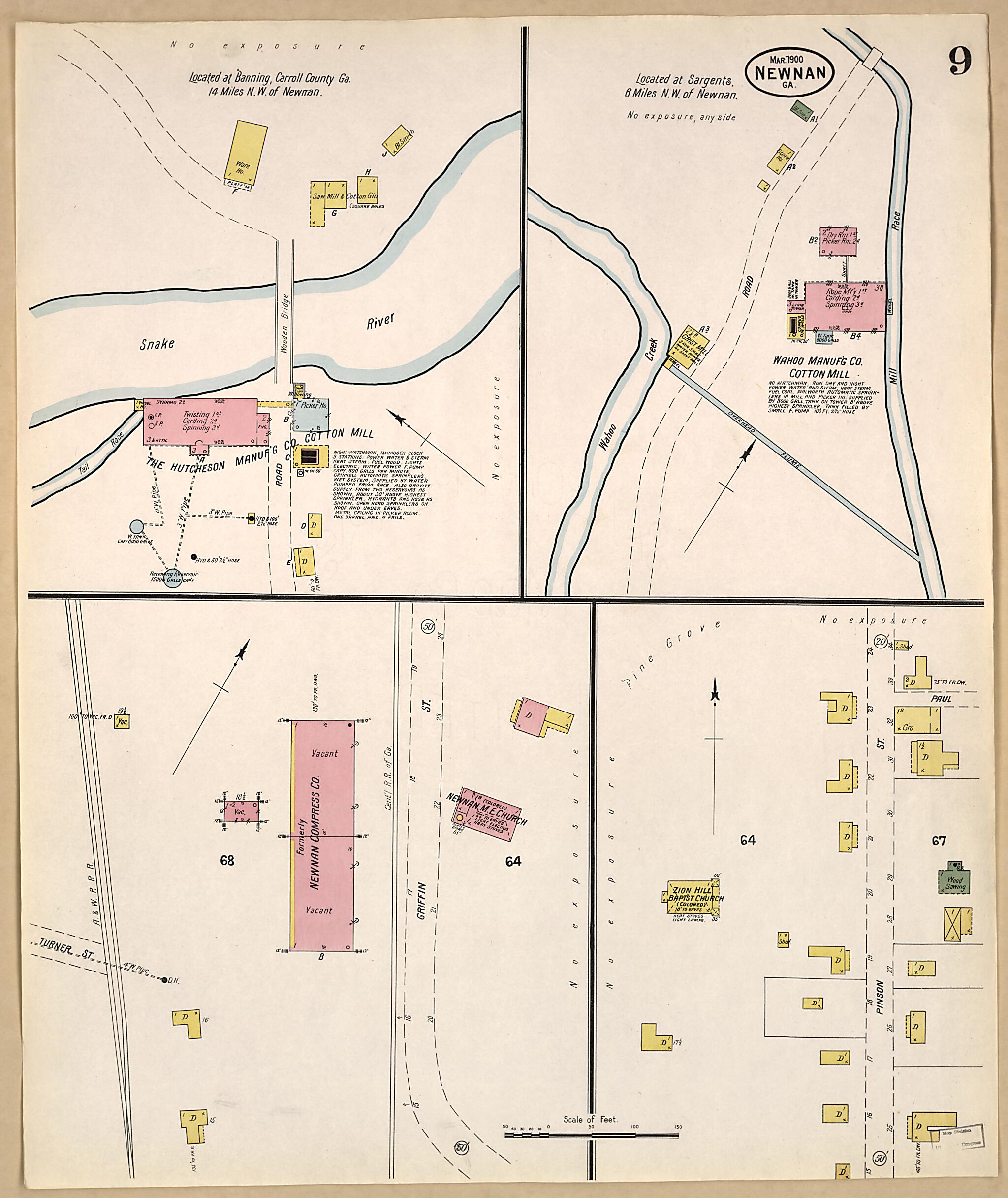 This old map of Newnan, Coweta County, Georgia was created by Sanborn Map Company in 1900