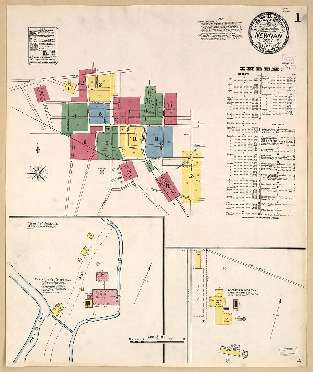 This old map of Newnan, Coweta County, Georgia was created by Sanborn Map Company in 1906