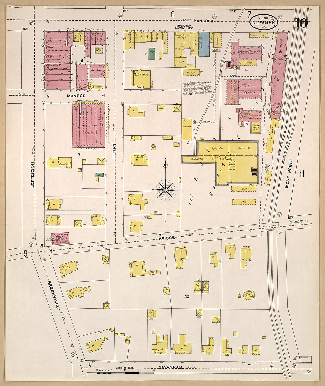 This old map of Newnan, Coweta County, Georgia was created by Sanborn Map Company in 1906