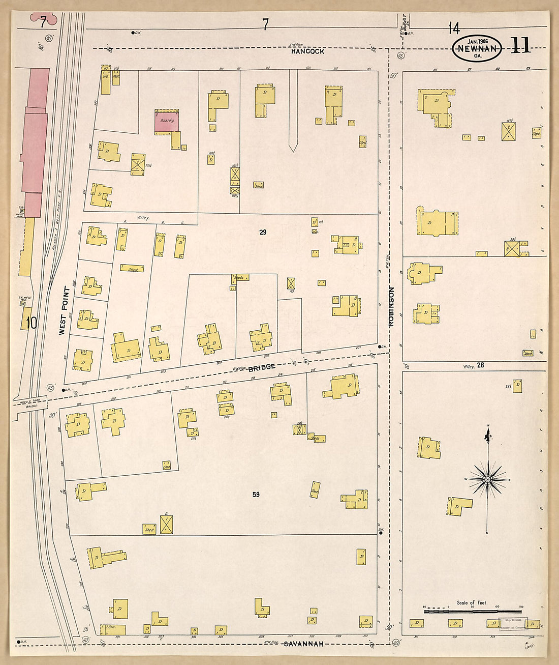 This old map of Newnan, Coweta County, Georgia was created by Sanborn Map Company in 1906