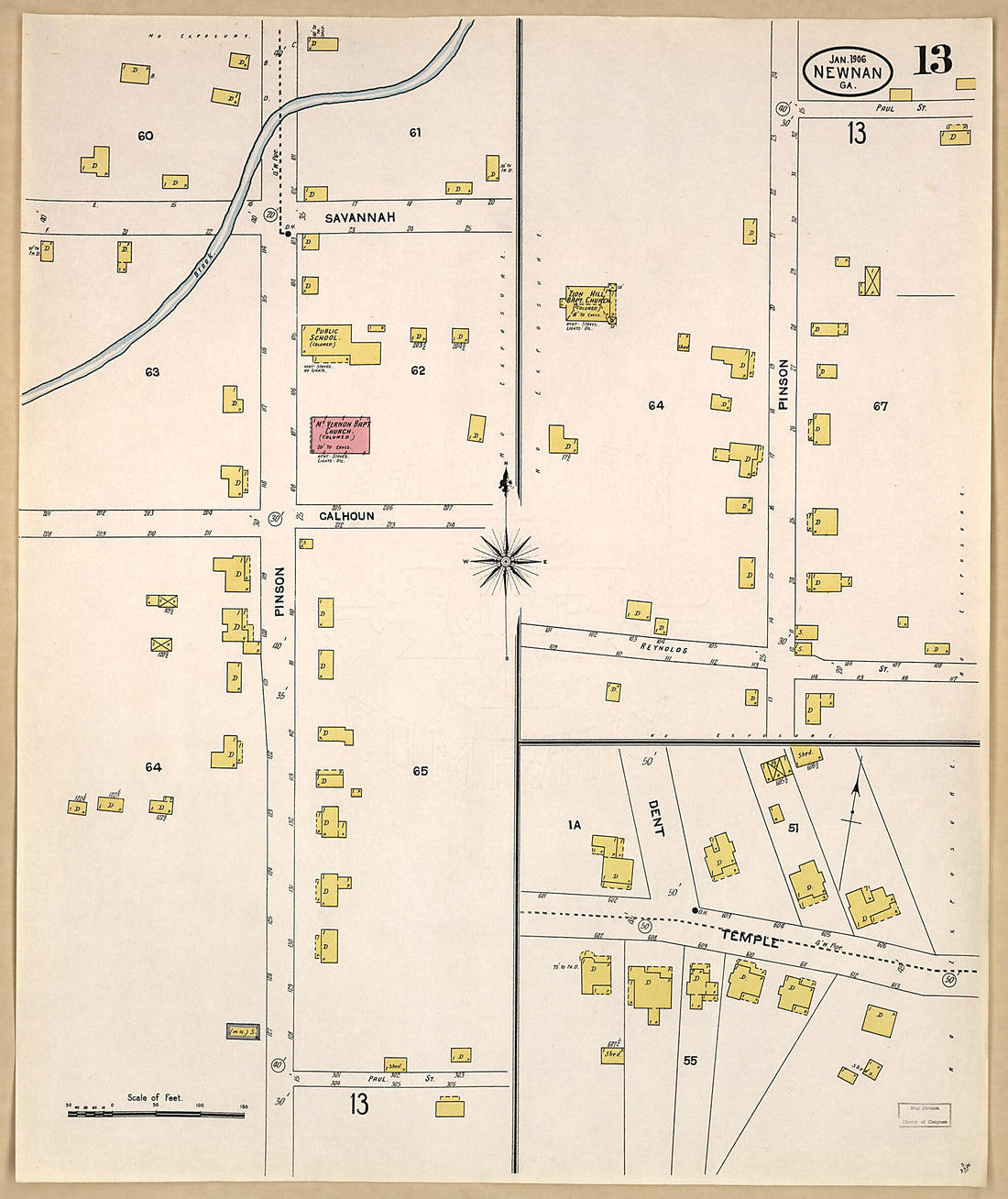 This old map of Newnan, Coweta County, Georgia was created by Sanborn Map Company in 1906
