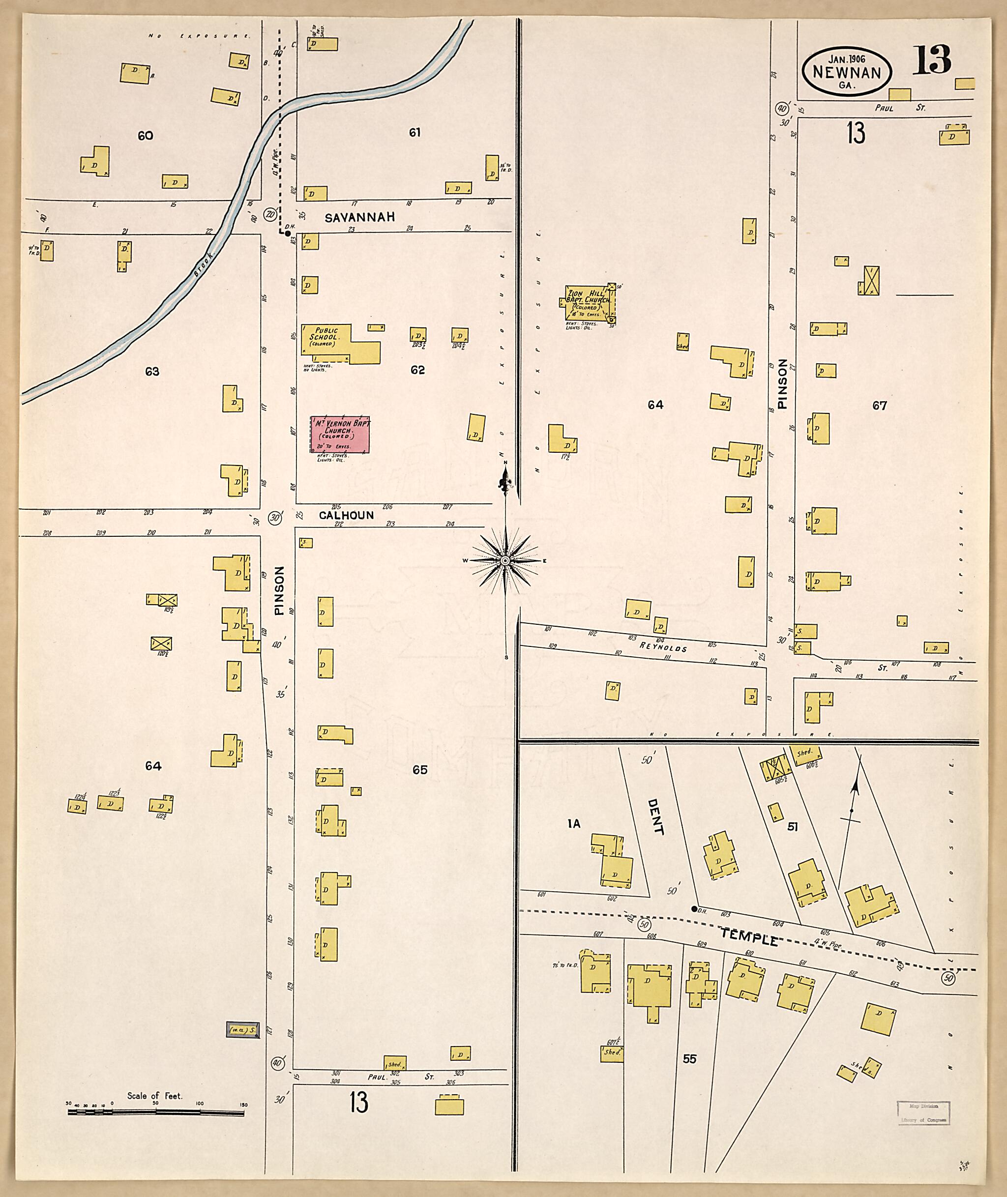 This old map of Newnan, Coweta County, Georgia was created by Sanborn Map Company in 1906