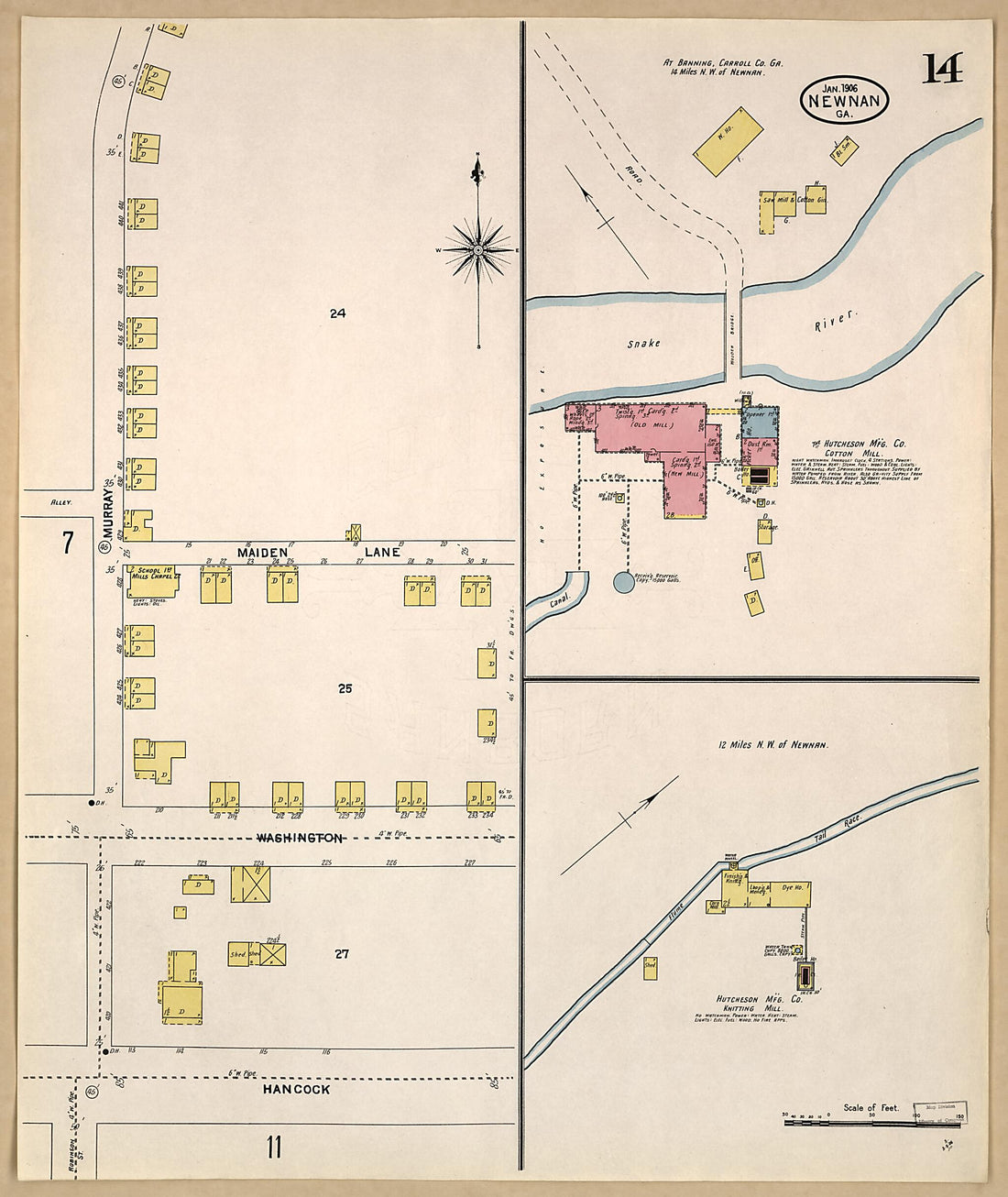 This old map of Newnan, Coweta County, Georgia was created by Sanborn Map Company in 1906