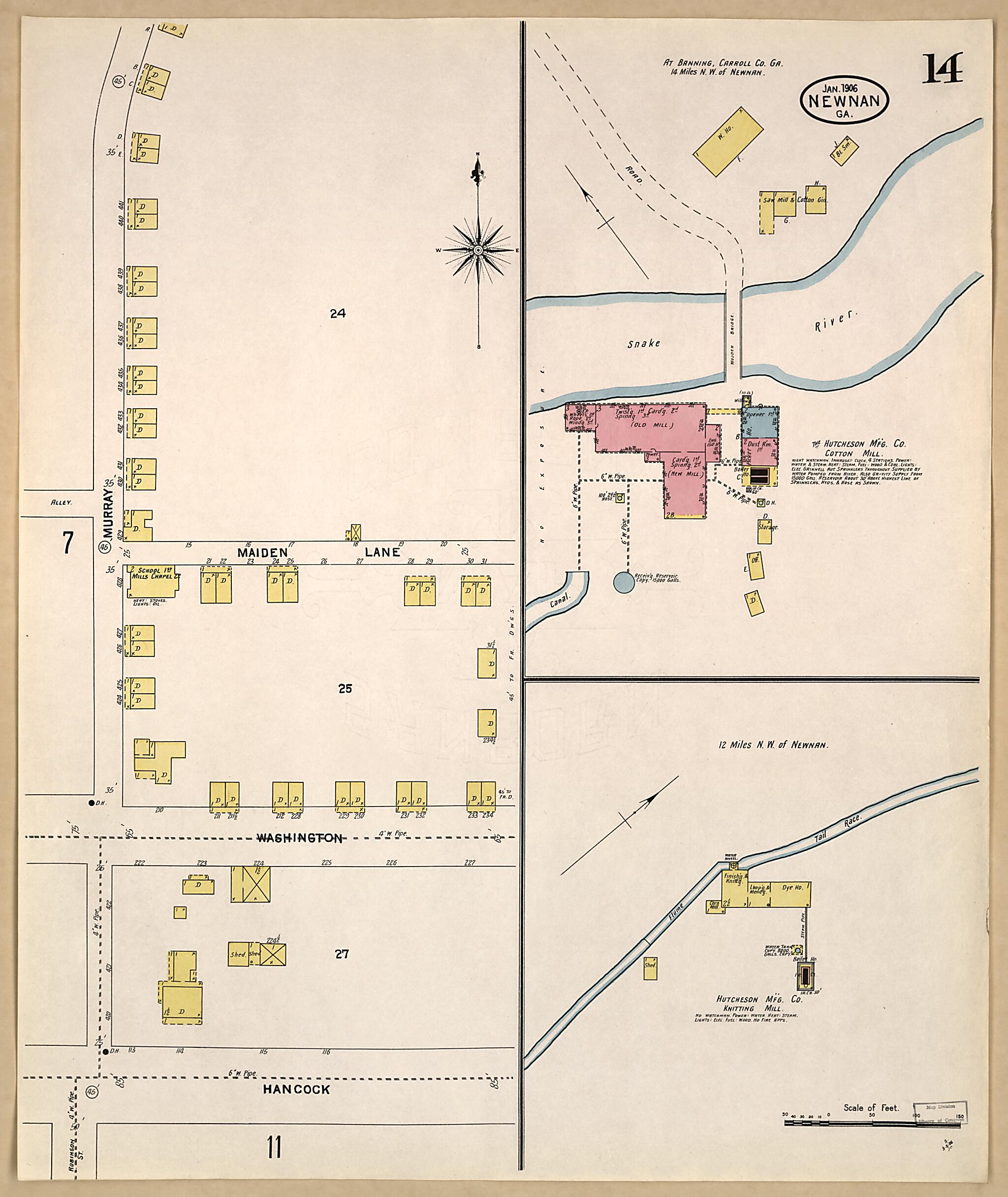 This old map of Newnan, Coweta County, Georgia was created by Sanborn Map Company in 1906