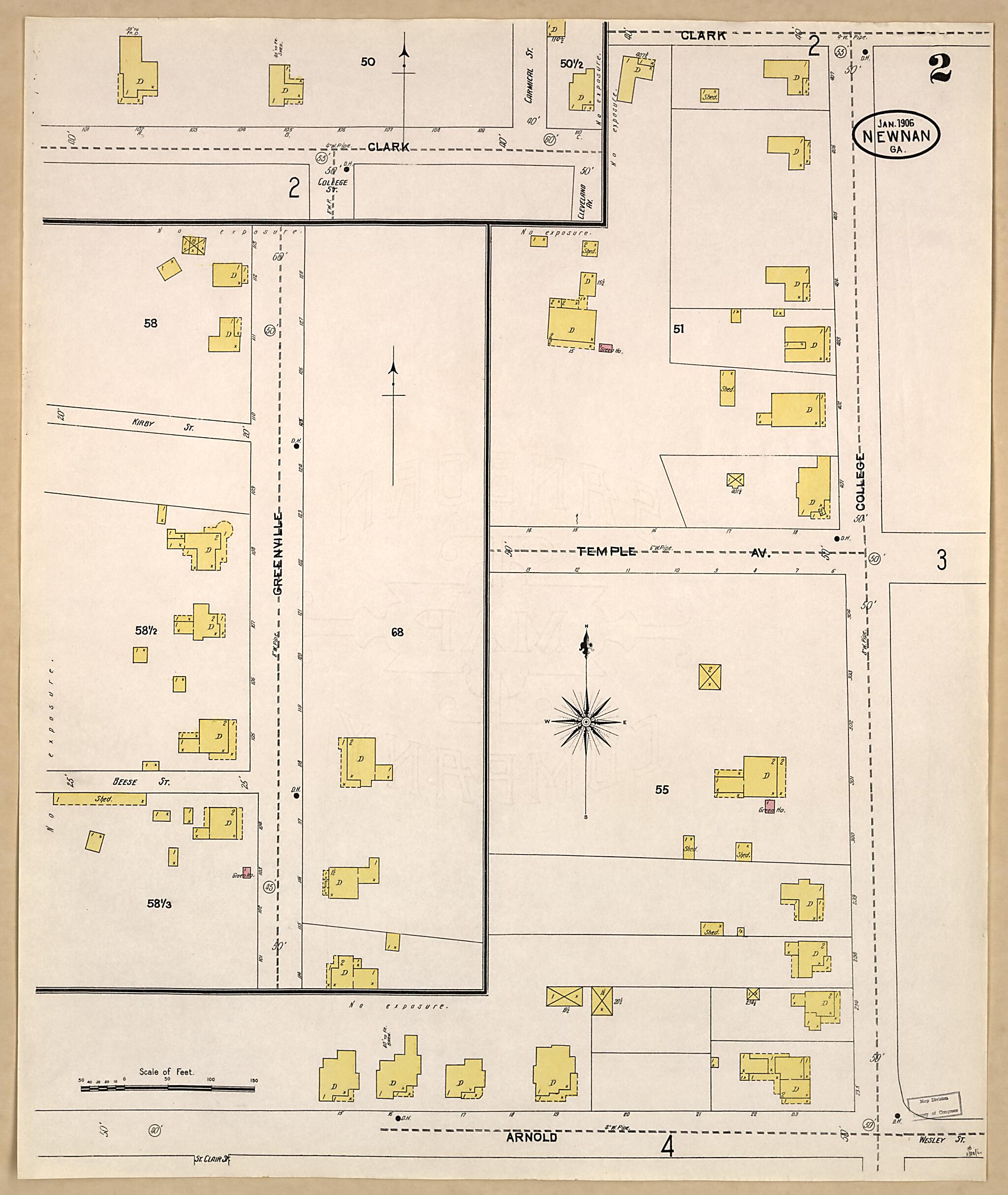 This old map of Newnan, Coweta County, Georgia was created by Sanborn Map Company in 1906