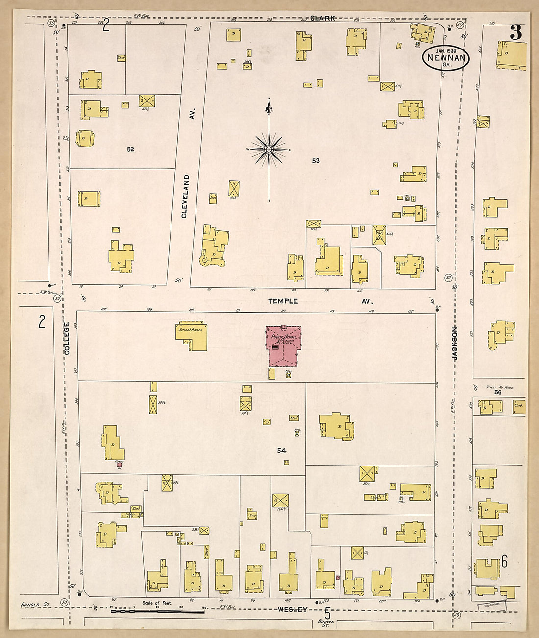 This old map of Newnan, Coweta County, Georgia was created by Sanborn Map Company in 1906