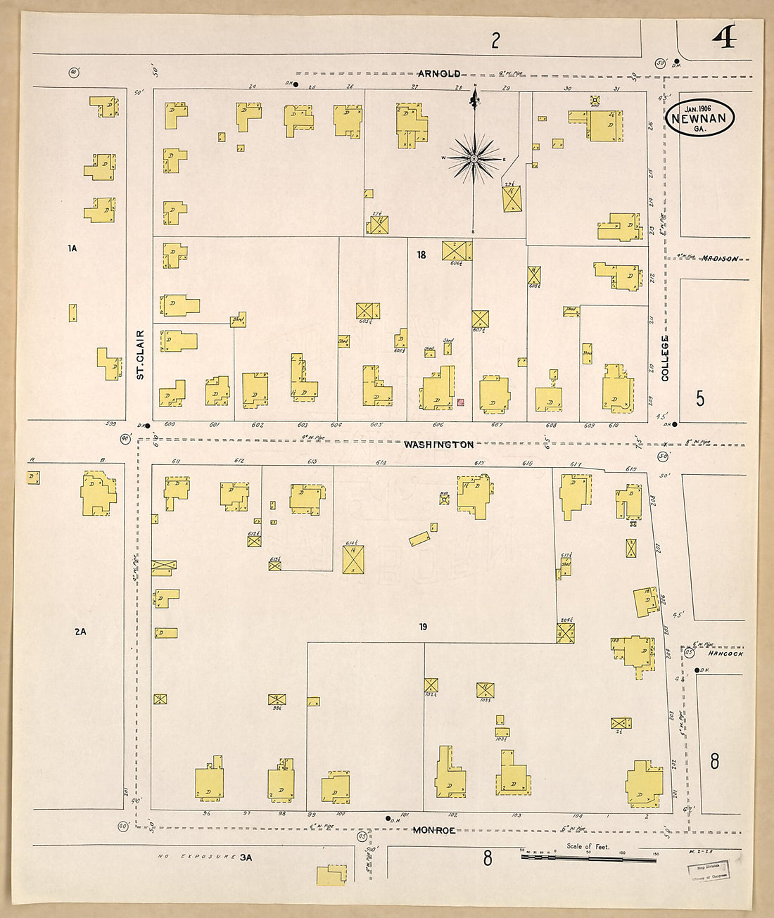 This old map of Newnan, Coweta County, Georgia was created by Sanborn Map Company in 1906