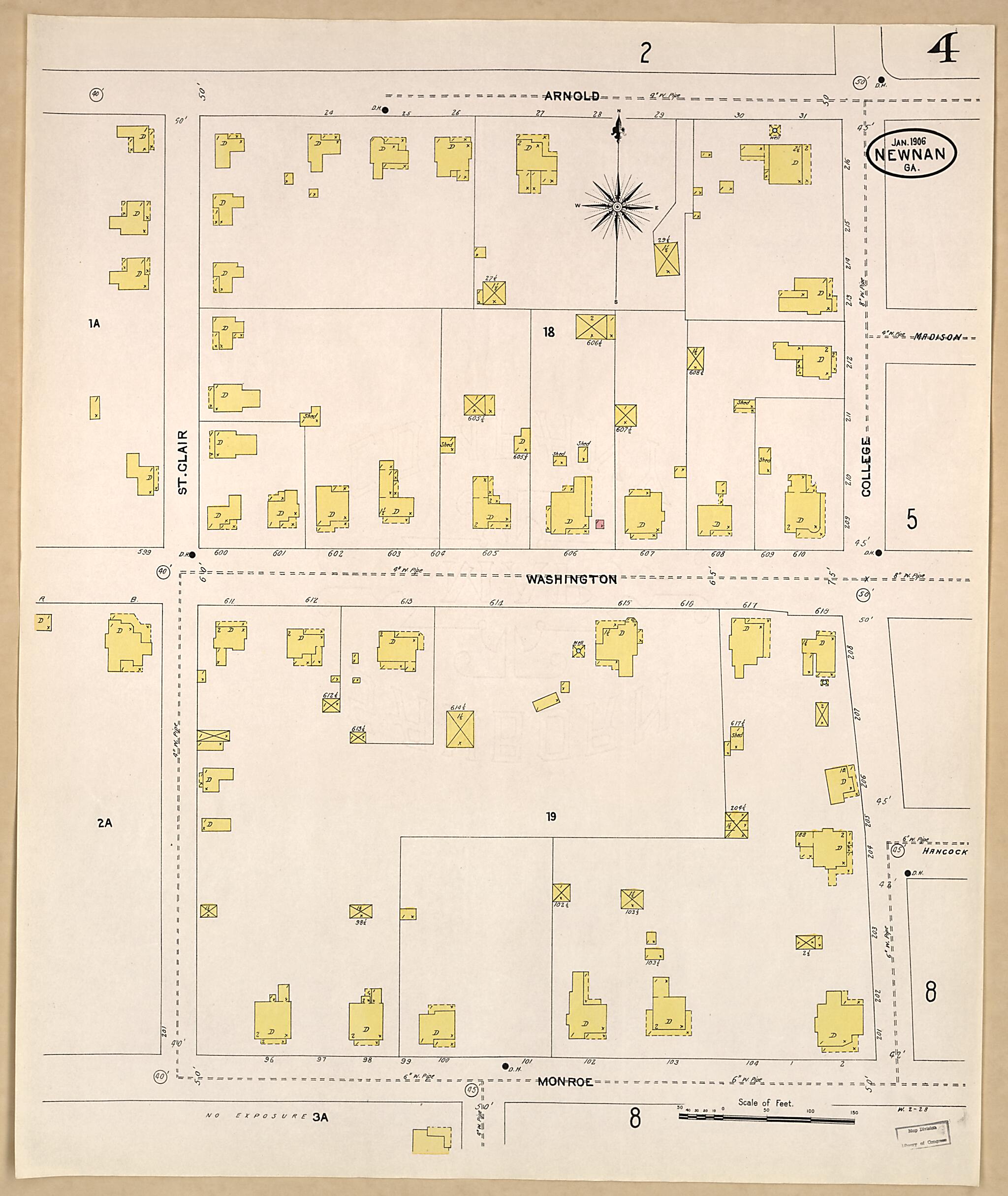 This old map of Newnan, Coweta County, Georgia was created by Sanborn Map Company in 1906