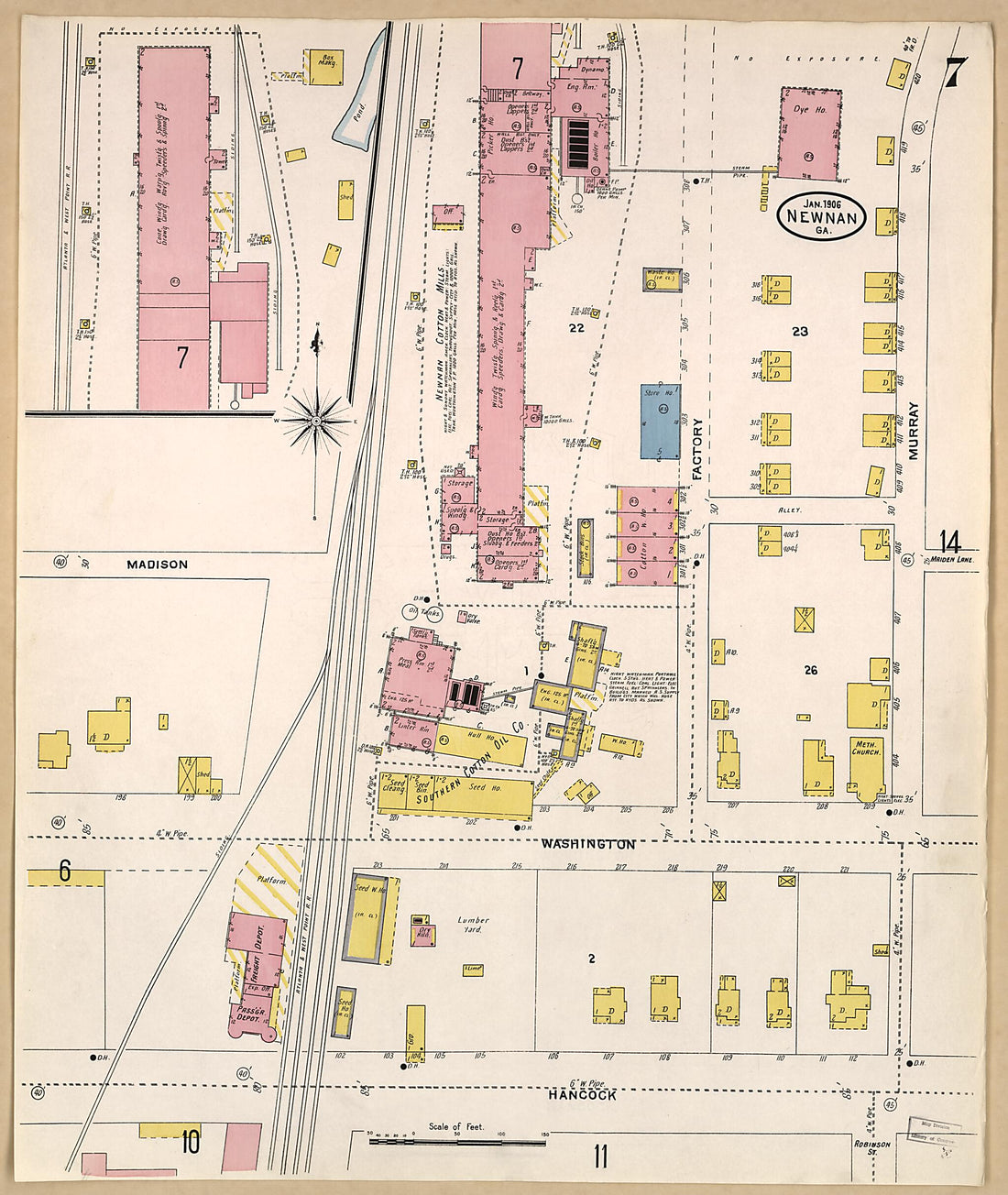 This old map of Newnan, Coweta County, Georgia was created by Sanborn Map Company in 1906