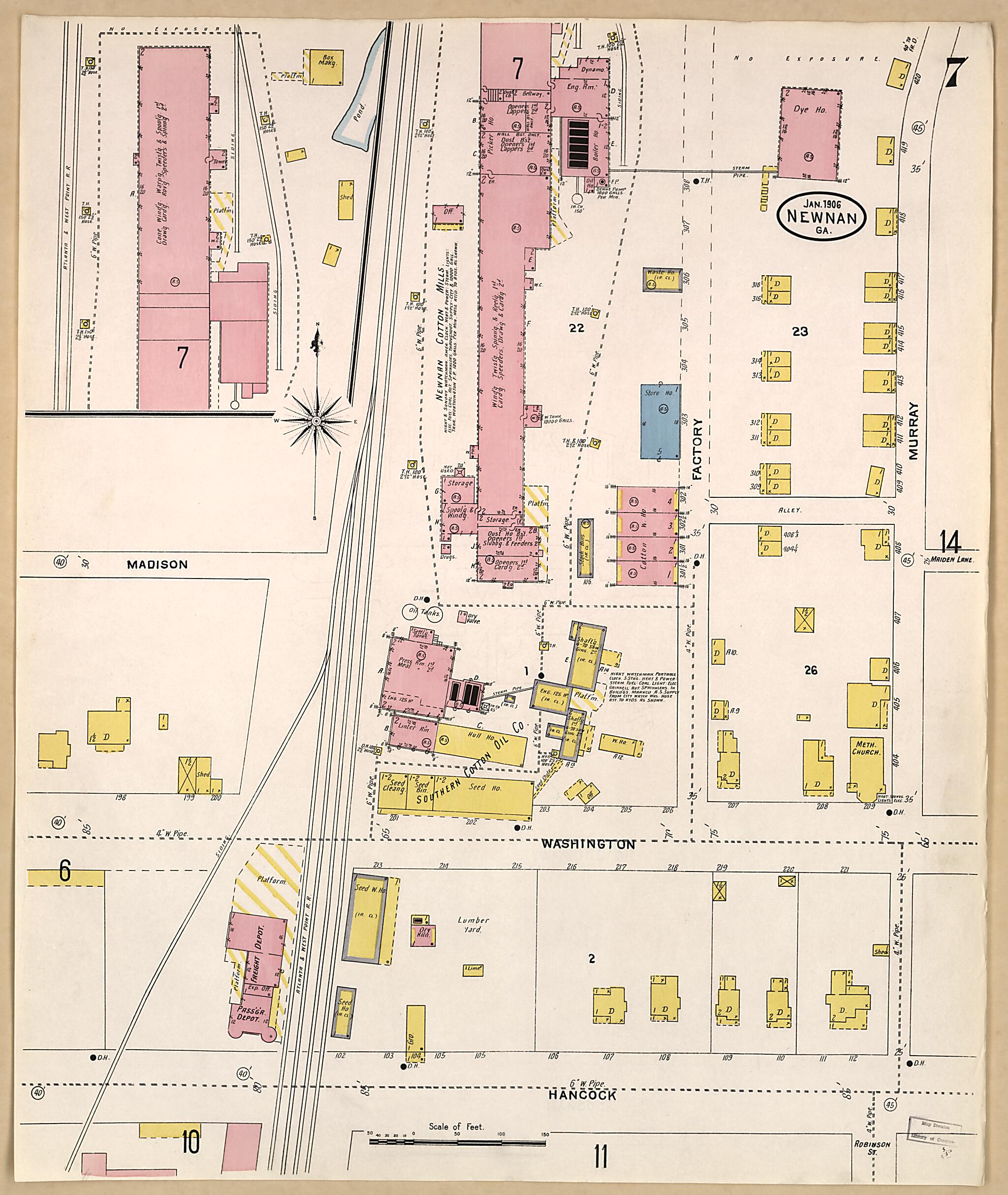 This old map of Newnan, Coweta County, Georgia was created by Sanborn Map Company in 1906