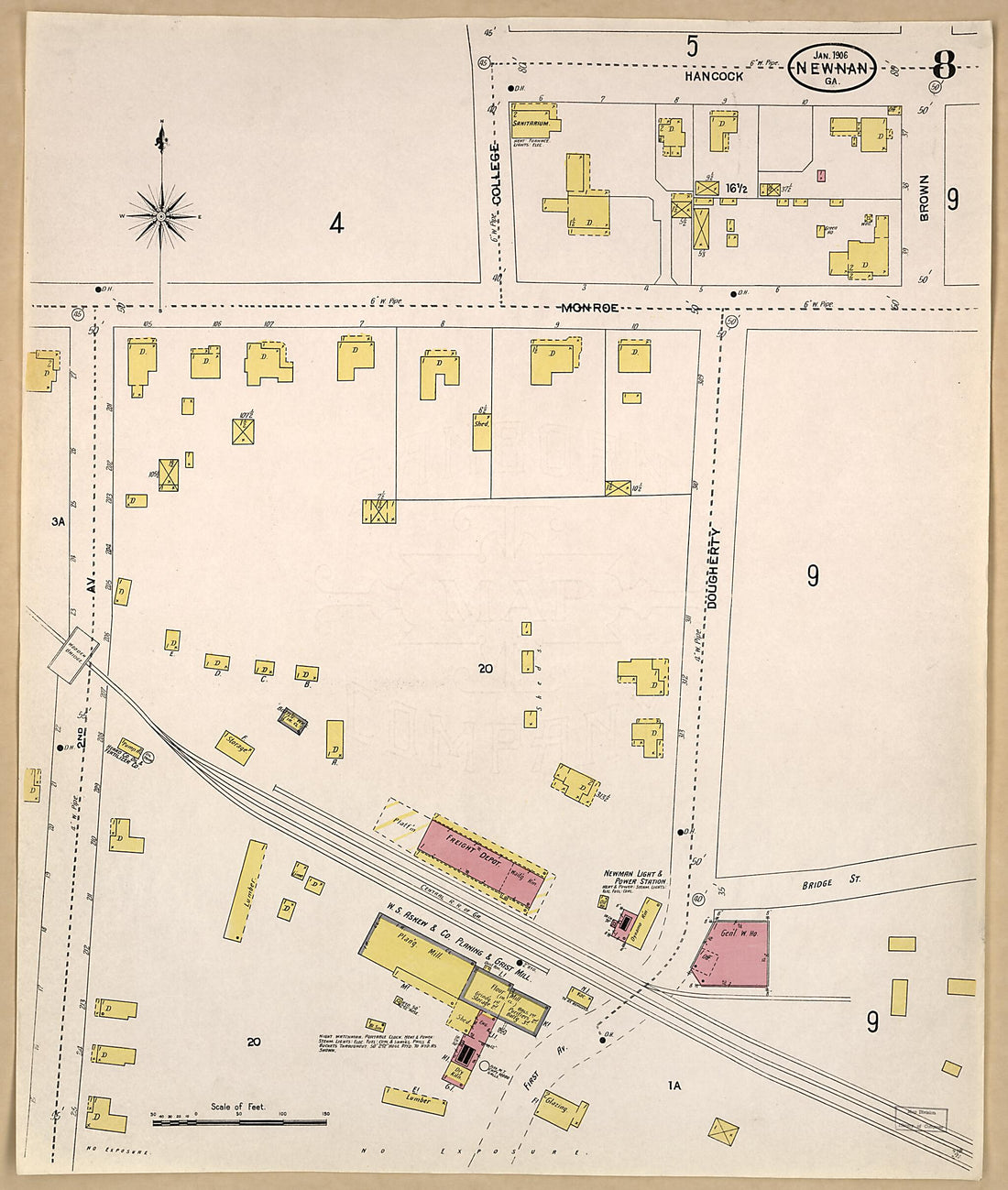 This old map of Newnan, Coweta County, Georgia was created by Sanborn Map Company in 1906