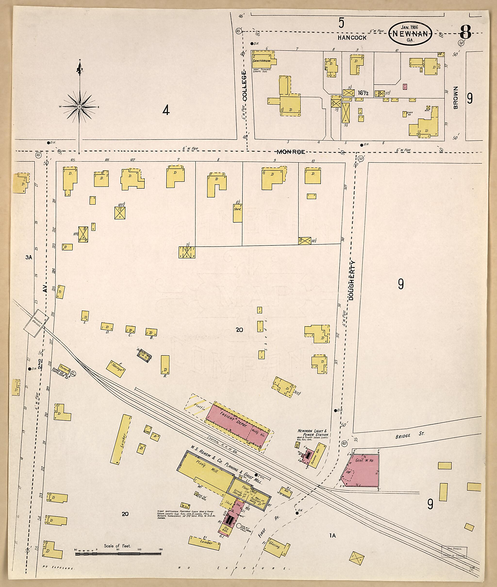 This old map of Newnan, Coweta County, Georgia was created by Sanborn Map Company in 1906