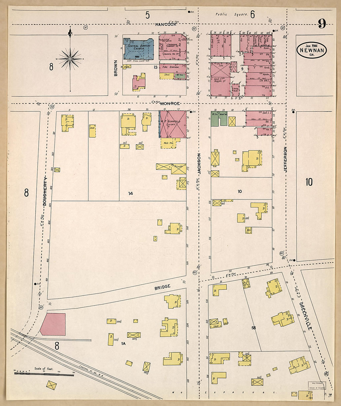 This old map of Newnan, Coweta County, Georgia was created by Sanborn Map Company in 1906