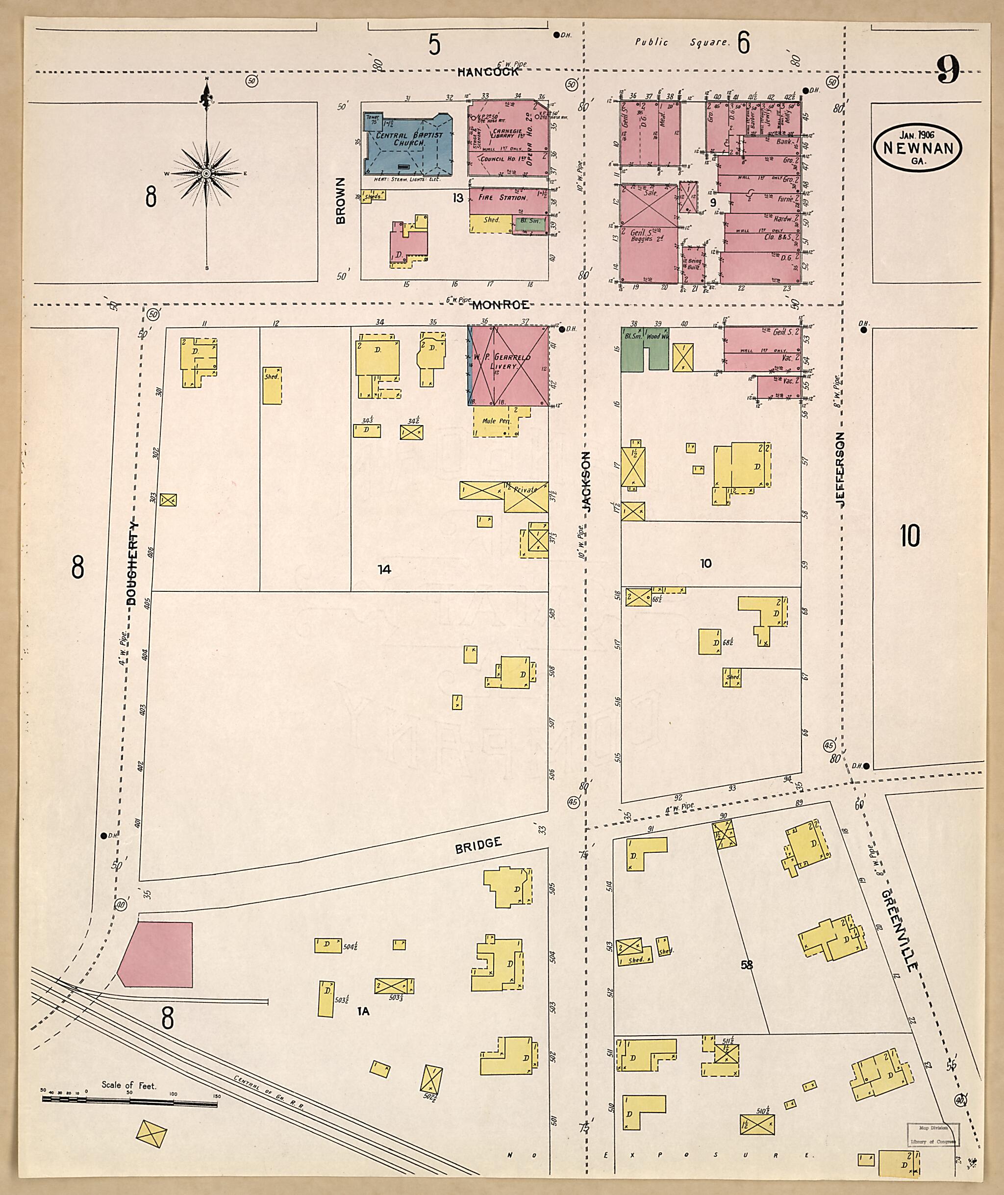 This old map of Newnan, Coweta County, Georgia was created by Sanborn Map Company in 1906